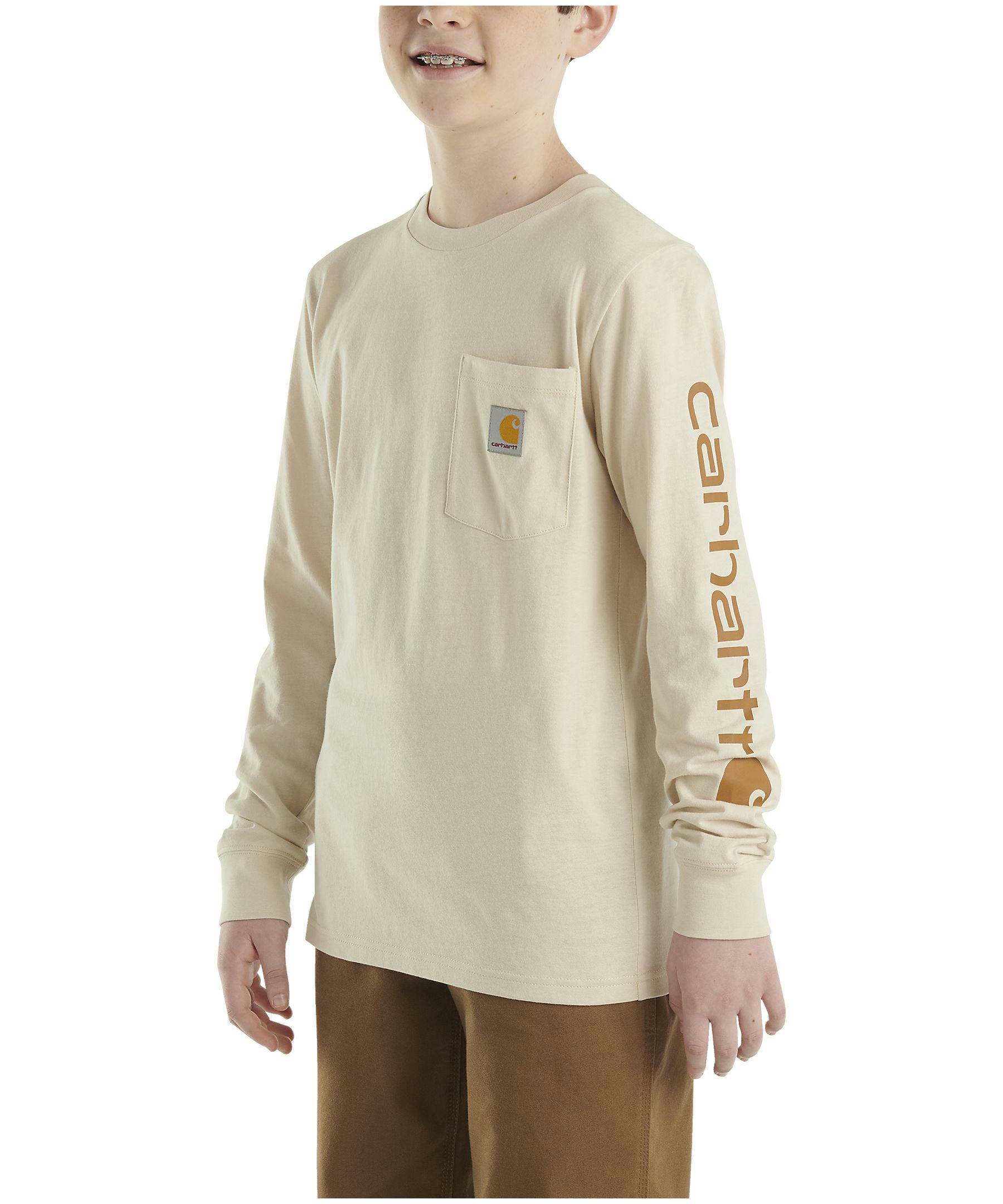 Carhartt Youth Boy's Long Sleeve Logo Pocket Crewneck T Shirt