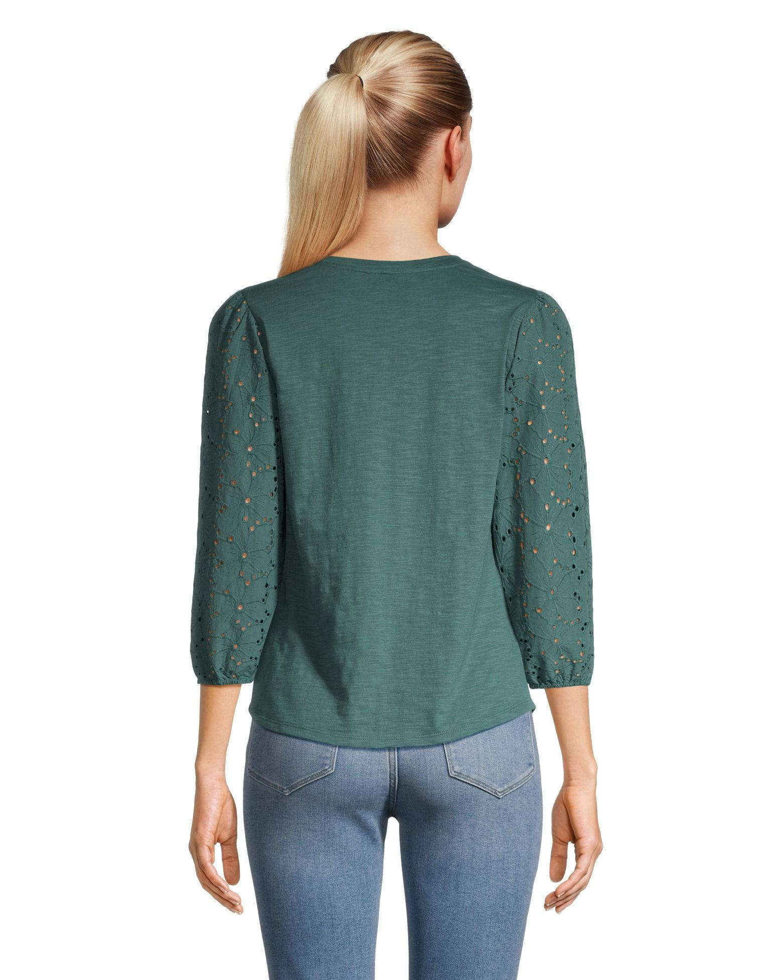 Denver Hayes Women's Semi Fitted 3/4 Length Sleeve Crew Neck T Shirt