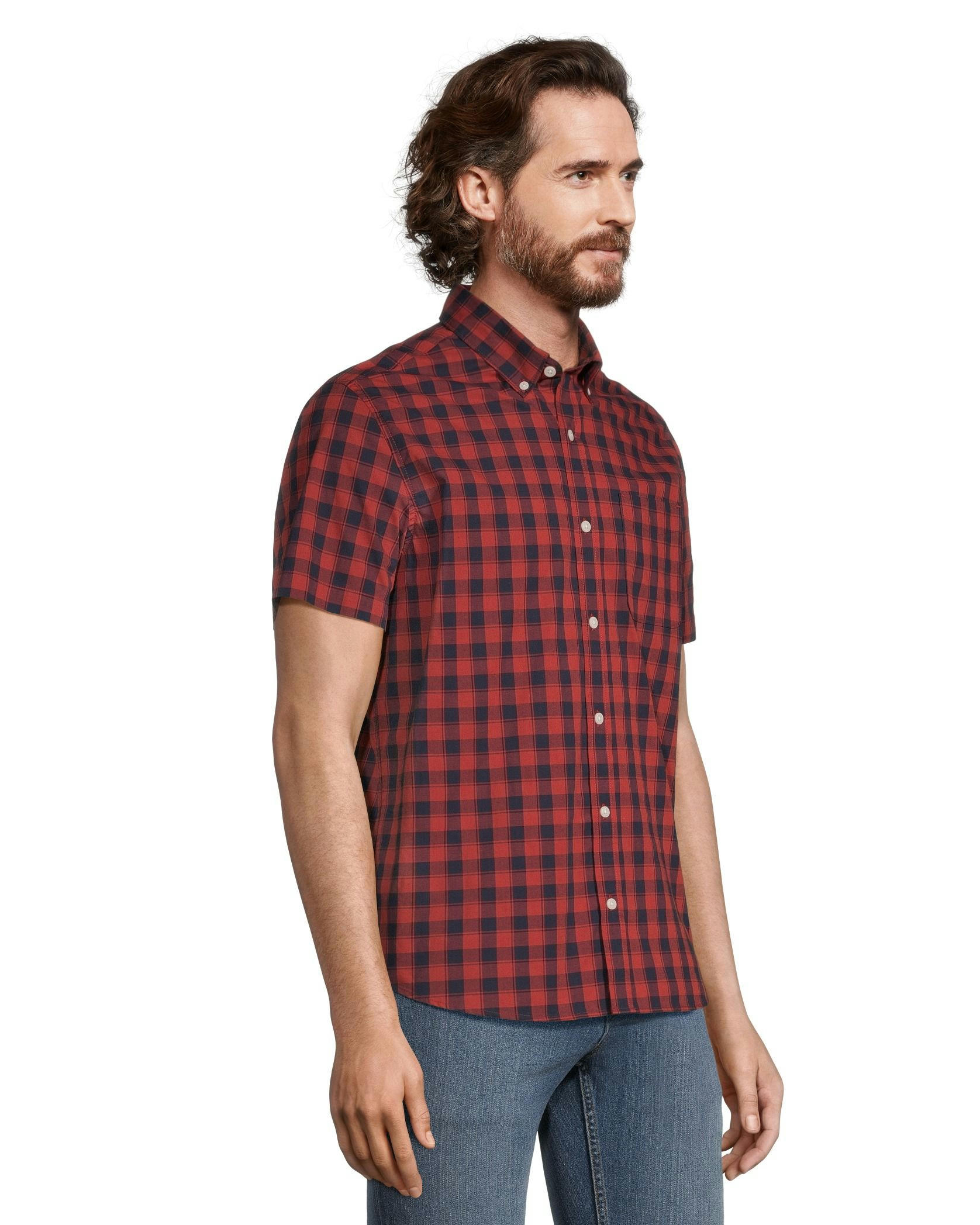 Denver Hayes Men's Short Sleeve Modern Fit Plaid Casual Sport Shirt