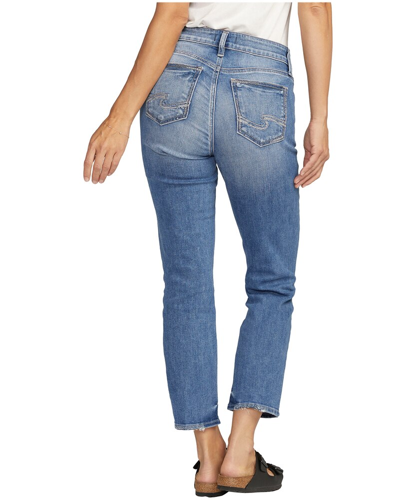 Silver Women's Elyse Curvy Fit Mid Rise Straight Leg Crop Jeans