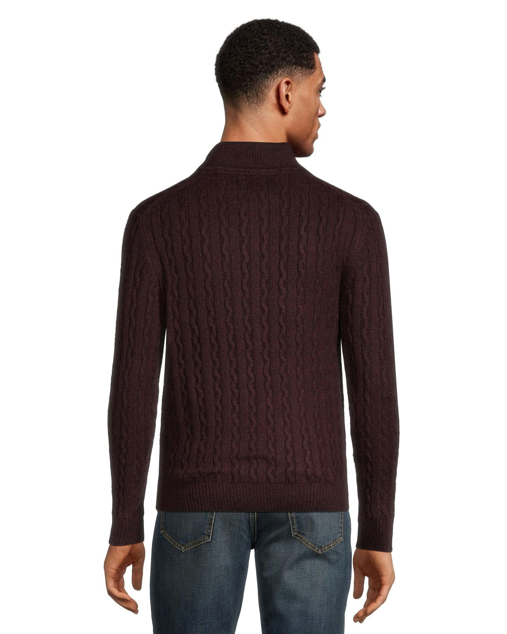 Denver Hayes Men's Cable Stitch Quarter Close Mock Neck Sweater