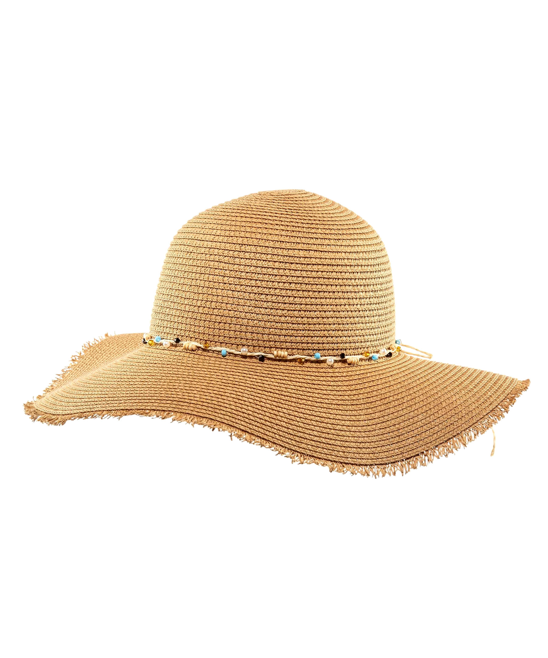 FarWest Women's Straw Hat Raw Edge/Beaded Trim