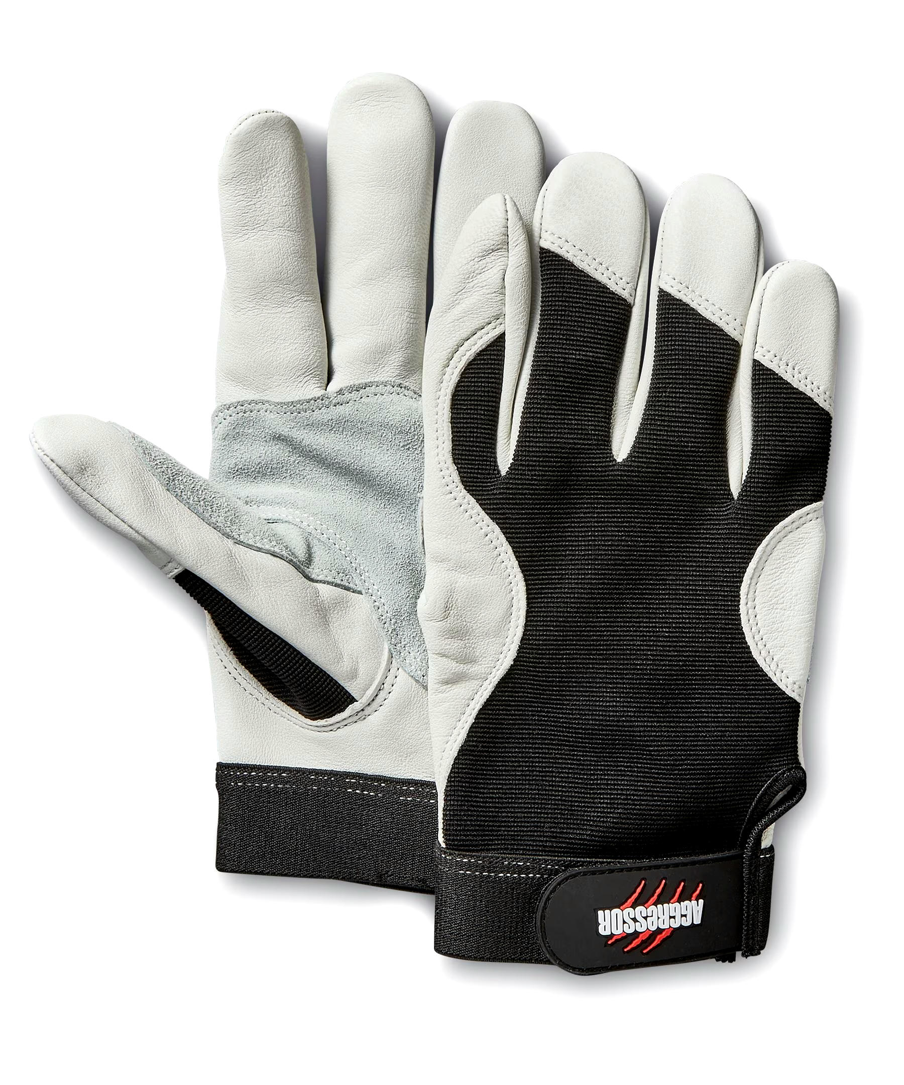 Aggressor Men's Cowhide Double Palm Reinforced Thumb Work Gloves - White Black