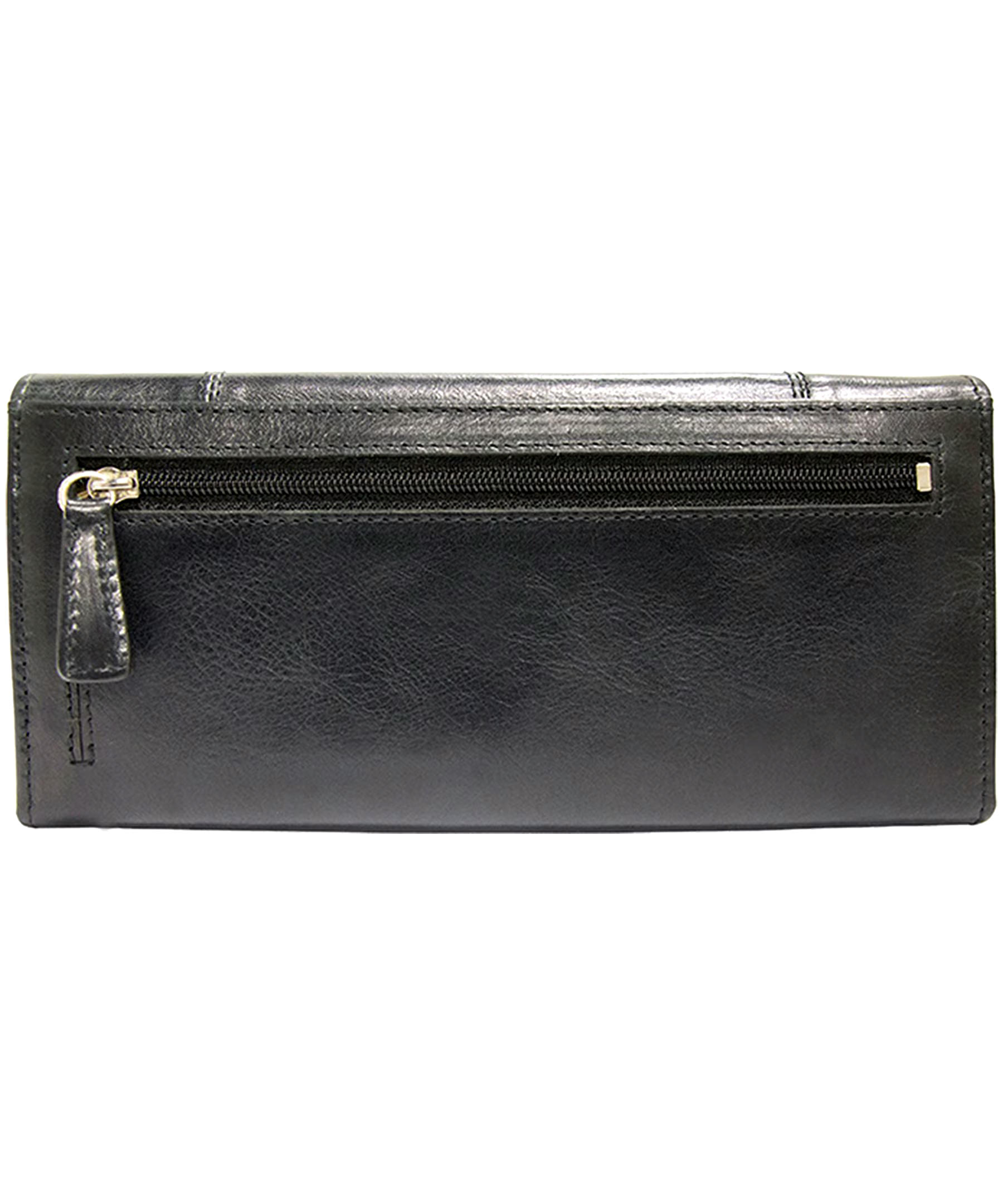 Mancini Leather Goods Women's Casablanca RFID Secure Trifold Wallet Black