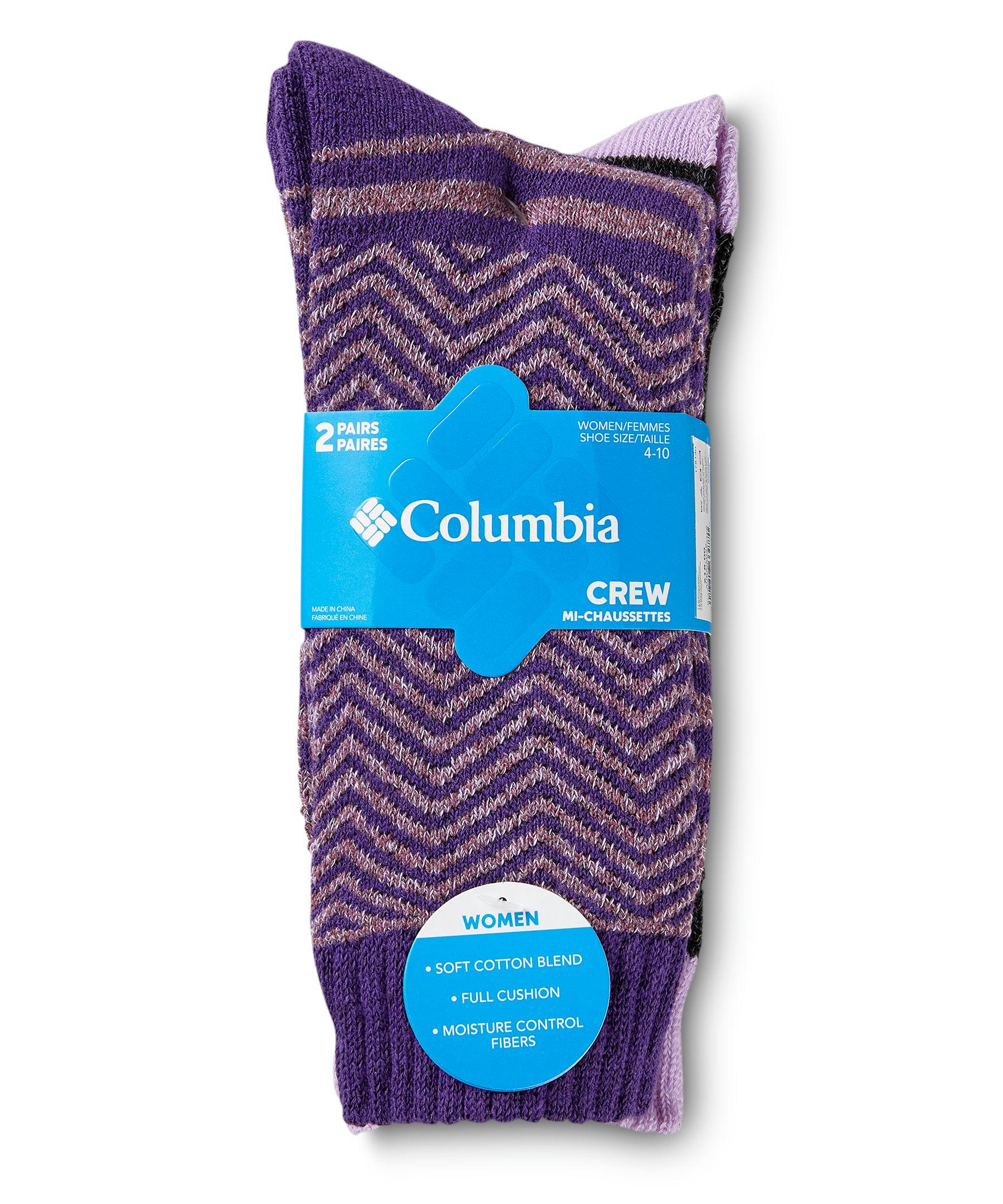Columbia Women's 2 Pack Moisture Control Patterned Crew Socks