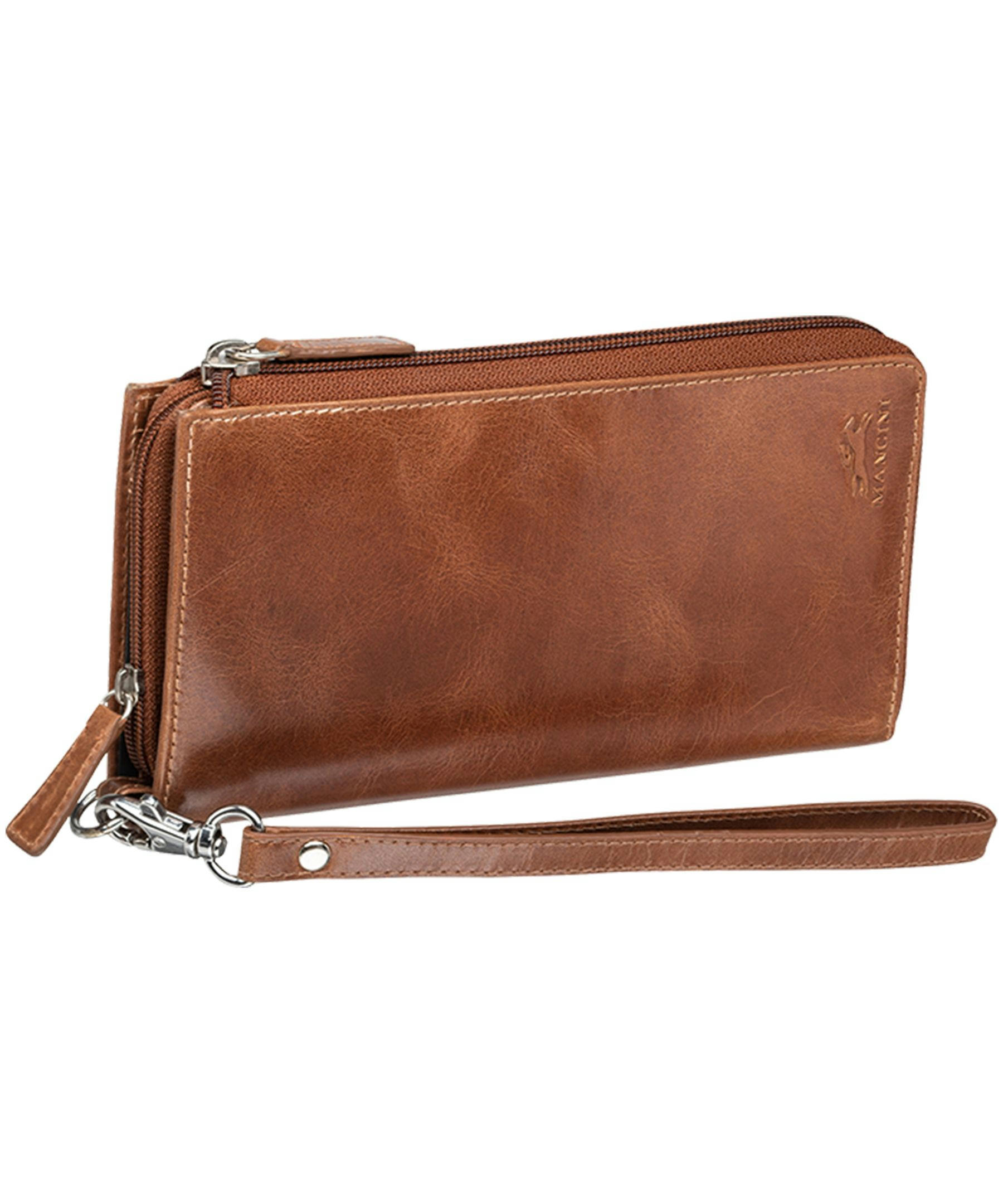 Mancini Leather Goods Women's Casablanca RFID Secure Trifold Wallet Cognac