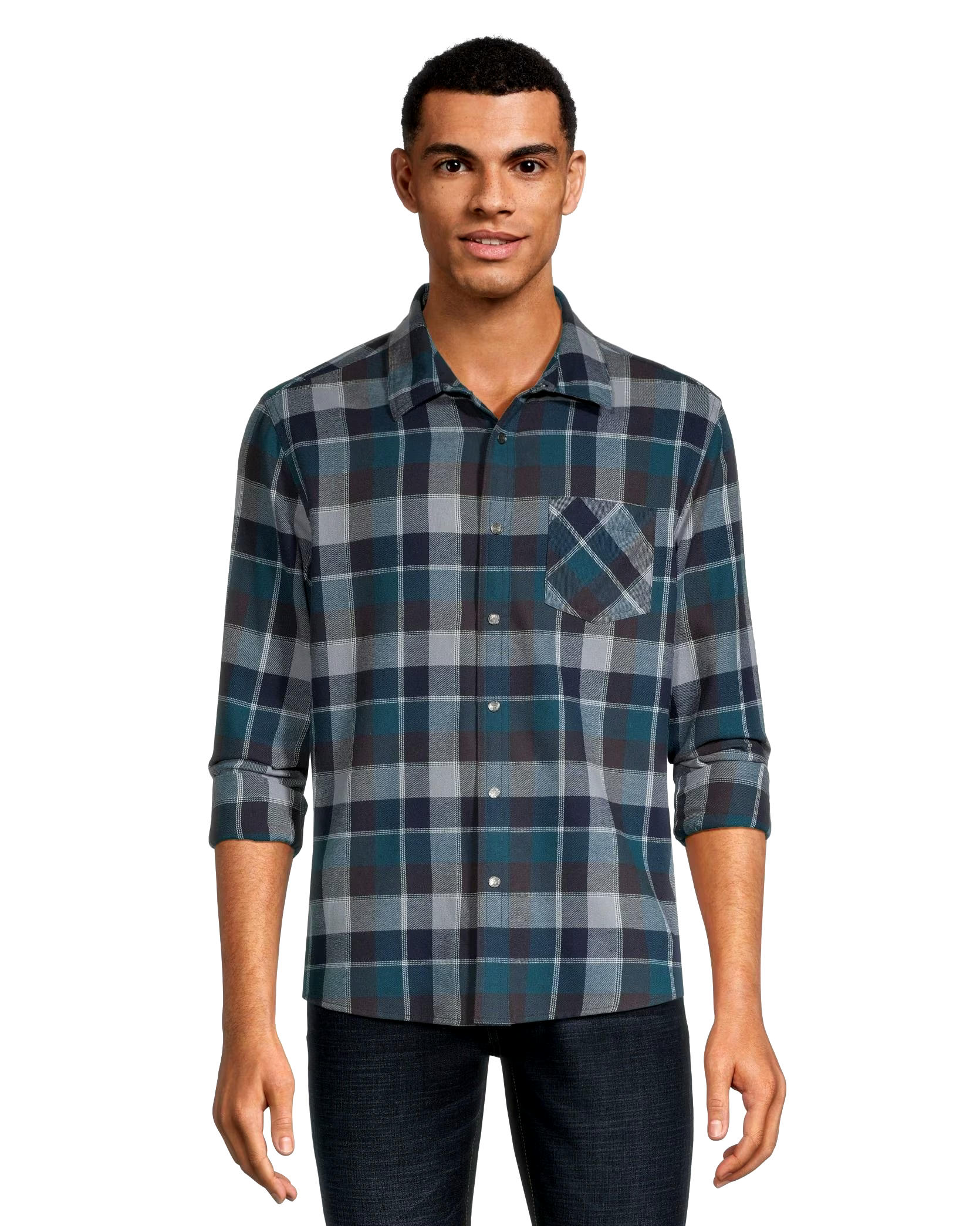 Boston Traders Men's Double Brushed Long Sleeve Snap Flannel Shirt