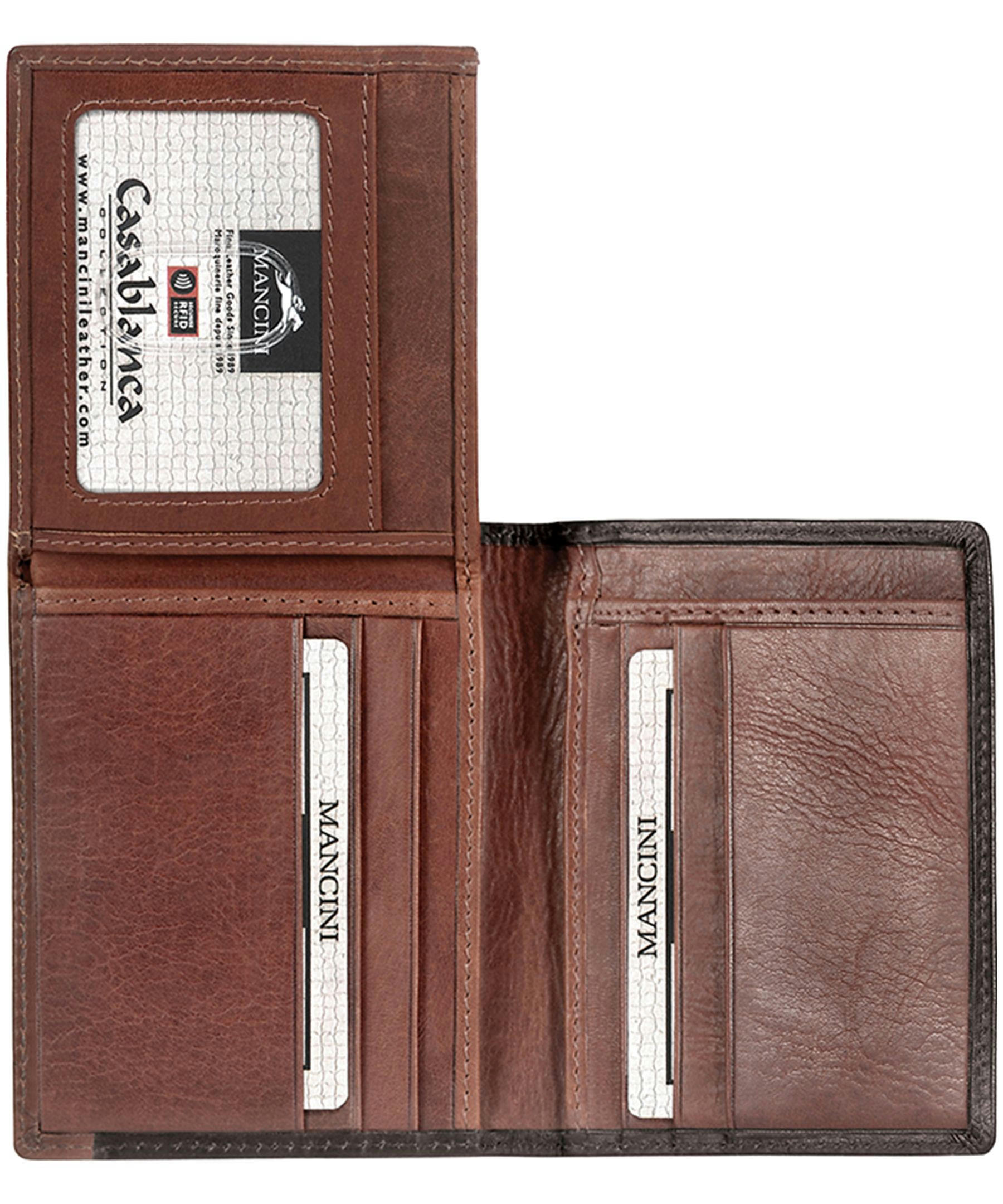 Mancini Leather Goods Men's Casablanca RFID Secure Vertical Wing Wallet Black