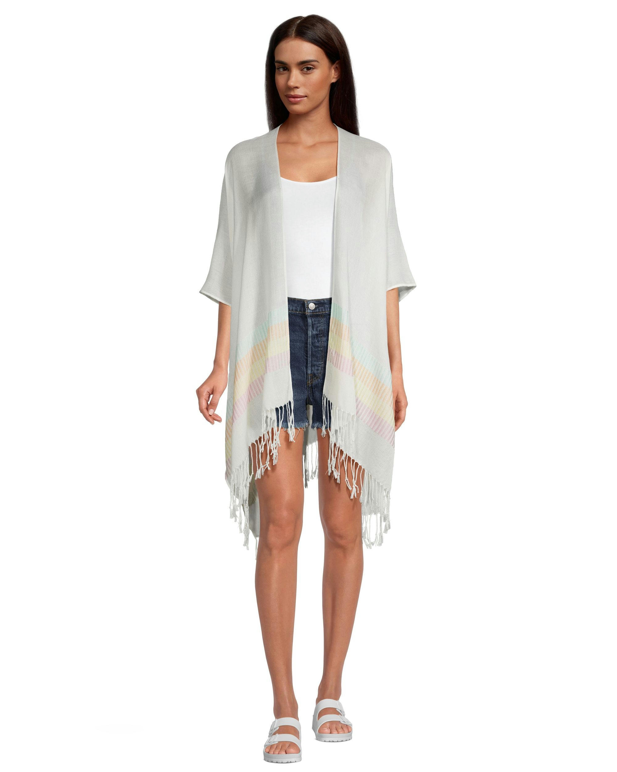 FarWest Women's Striped Edge Ruana