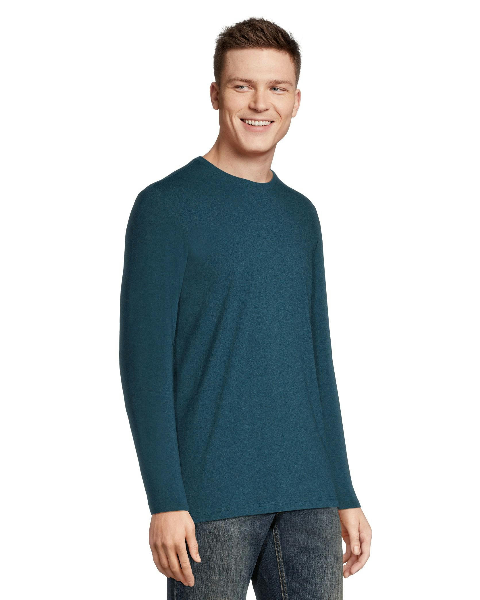 Denver Hayes Men's Stretch Long Sleeve Modern Fit Crewneck T Shirt