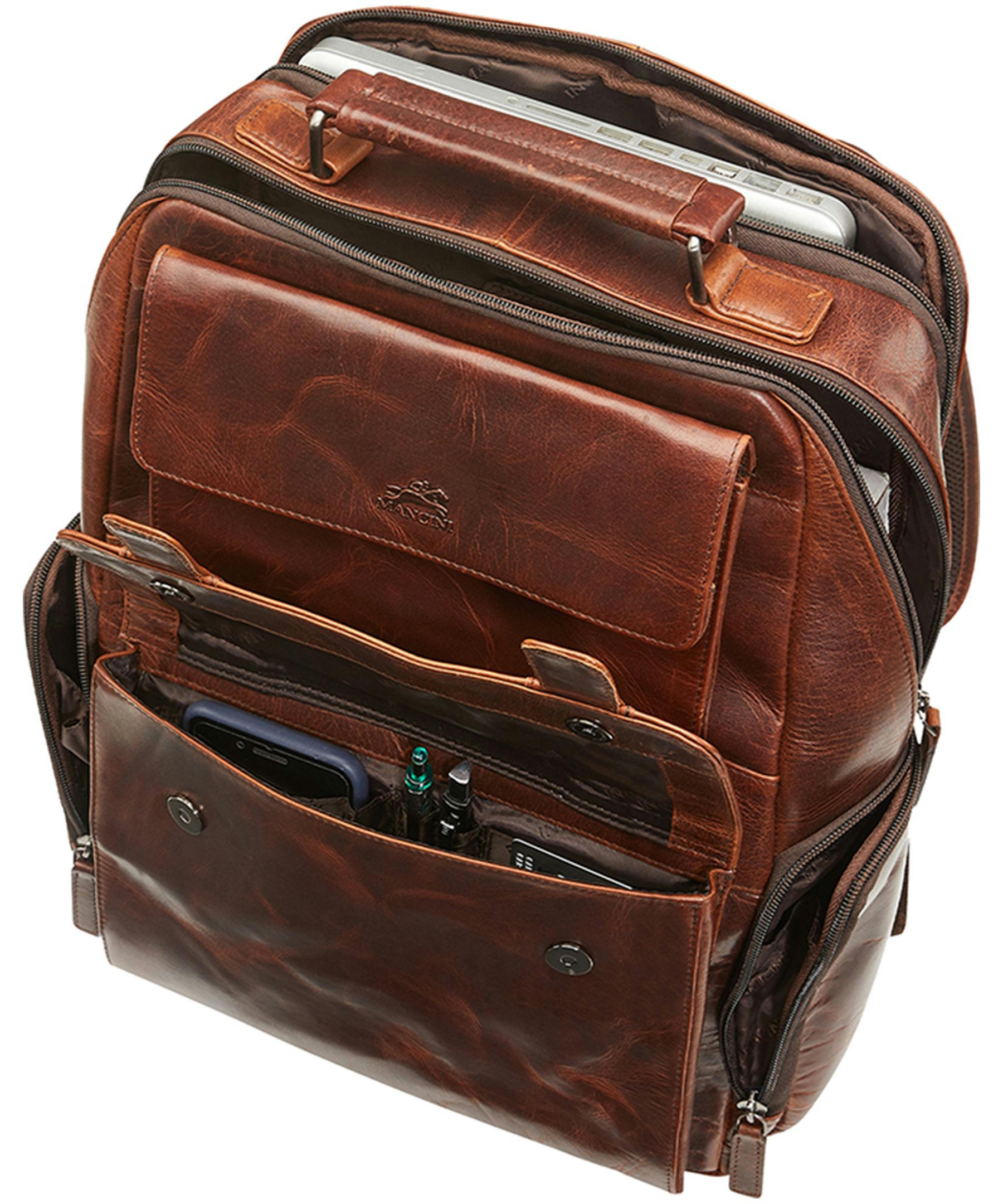 Mancini Leather Goods Unisex Buffalo Backpack with Laptop Compartment Brown