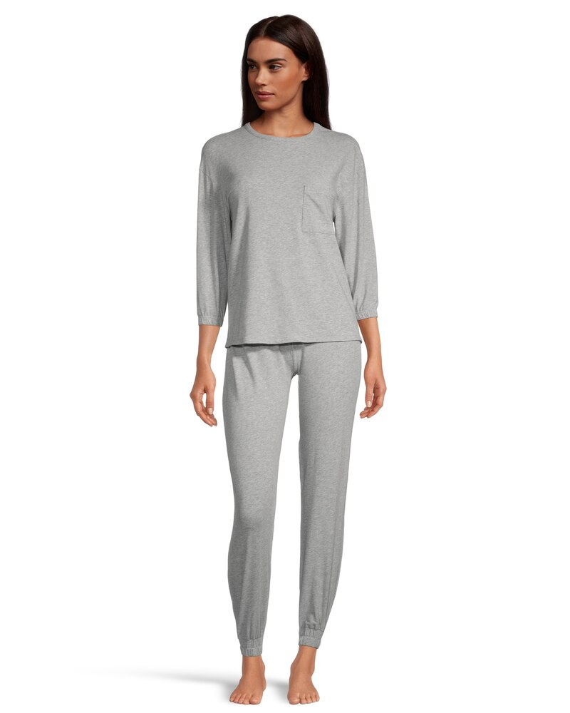 Denver Hayes Women's 2 Piece Jersey Crew Pajama Top and Pants Set