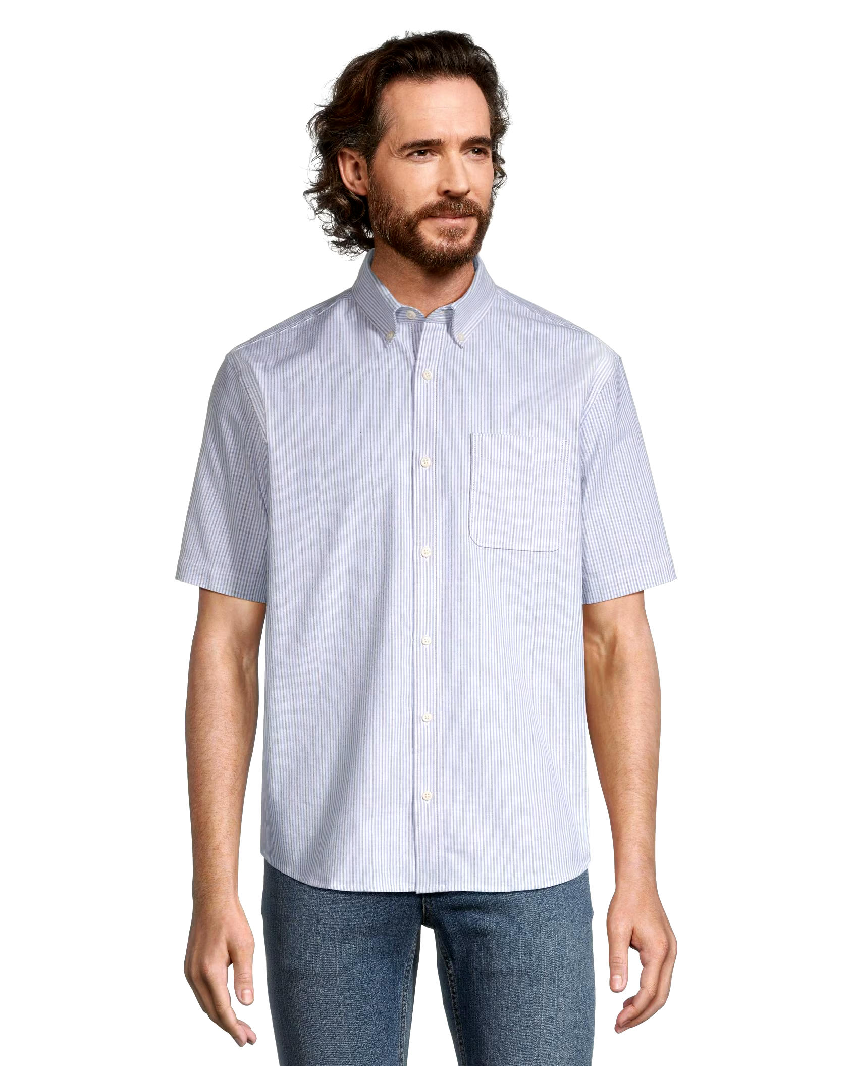 Denver Hayes Men's Stretch Oxford Classic Fit Short Sleeve Button Down Shirt