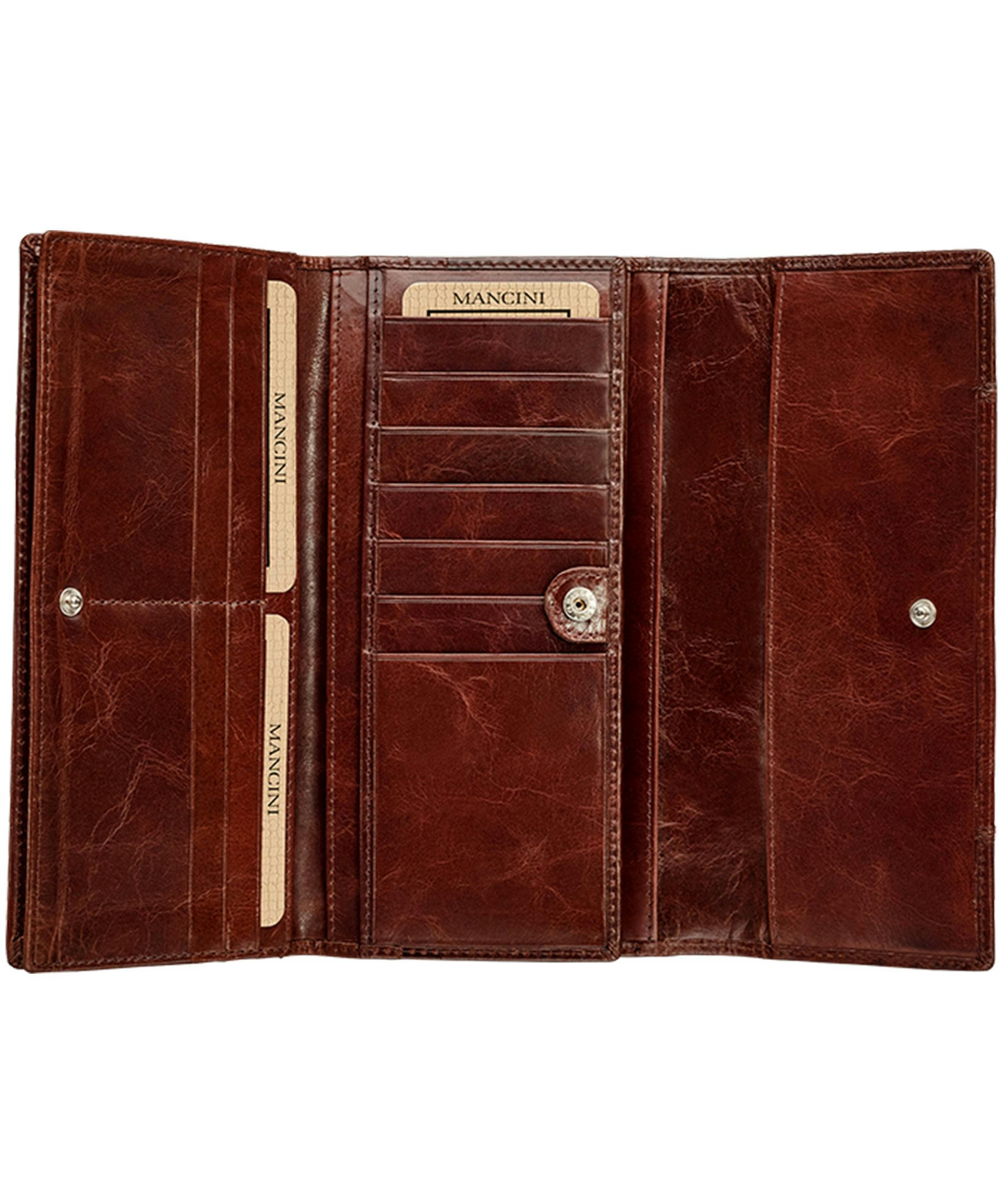 Mancini Leather Goods Women's Casablanca RFID Secure Trifold Wallet Brown