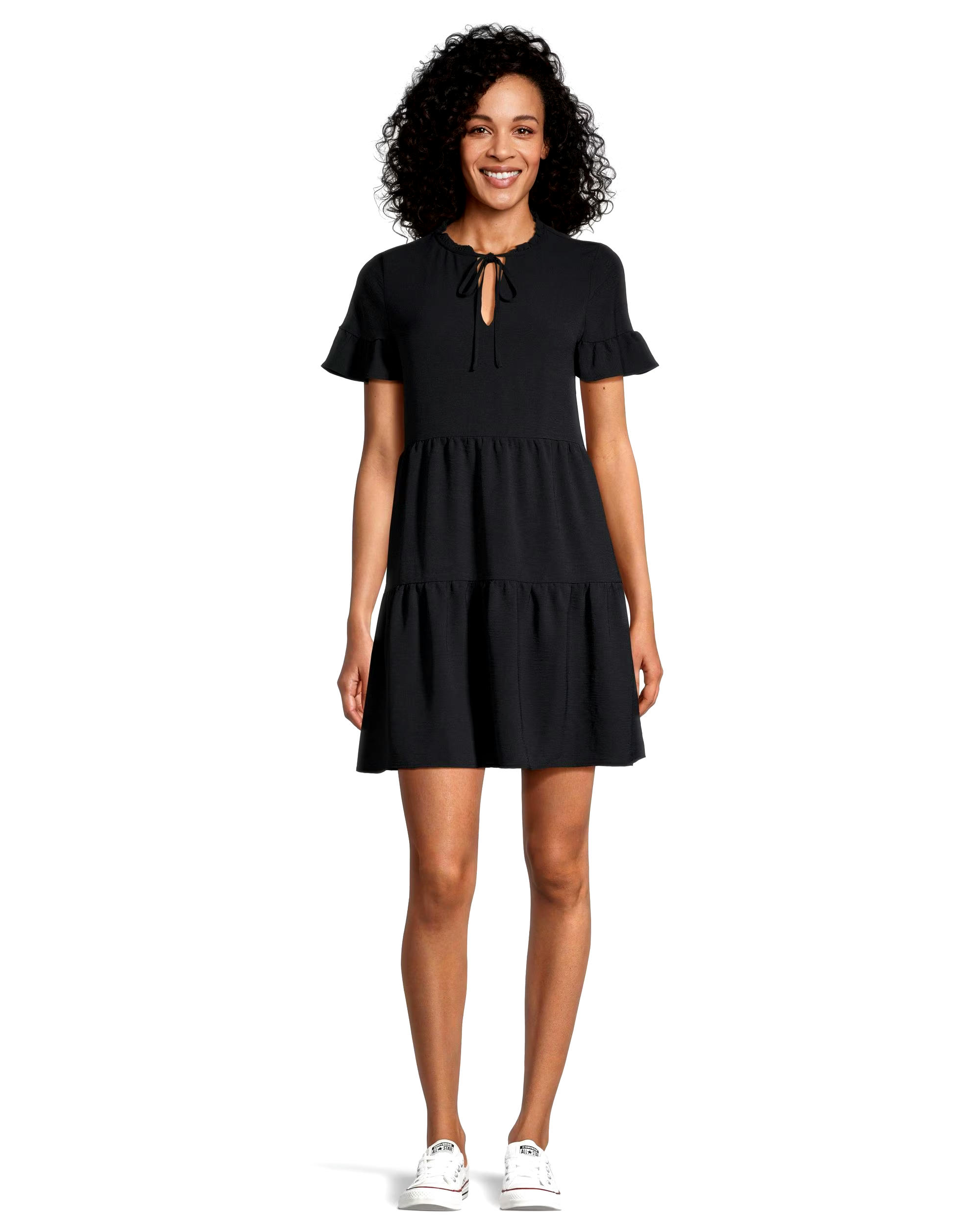 Denver Hayes Women's Flowy Double Tier Short Sleeve Dress