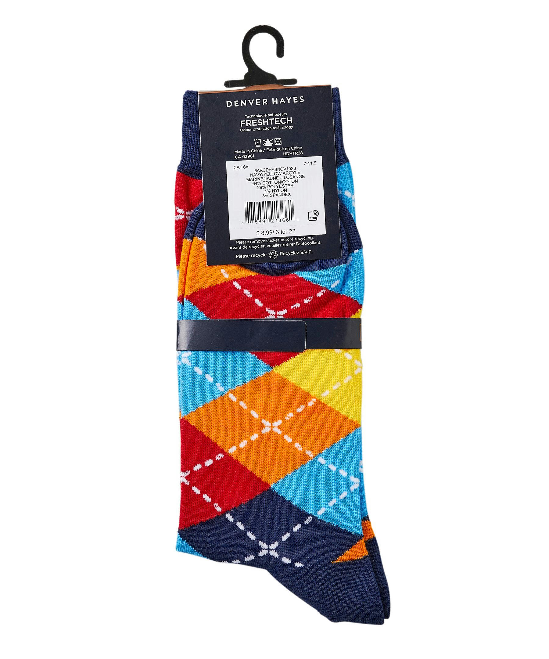 Denver Hayes Men's Novelty Pattern Freshtech Casual Crew Socks