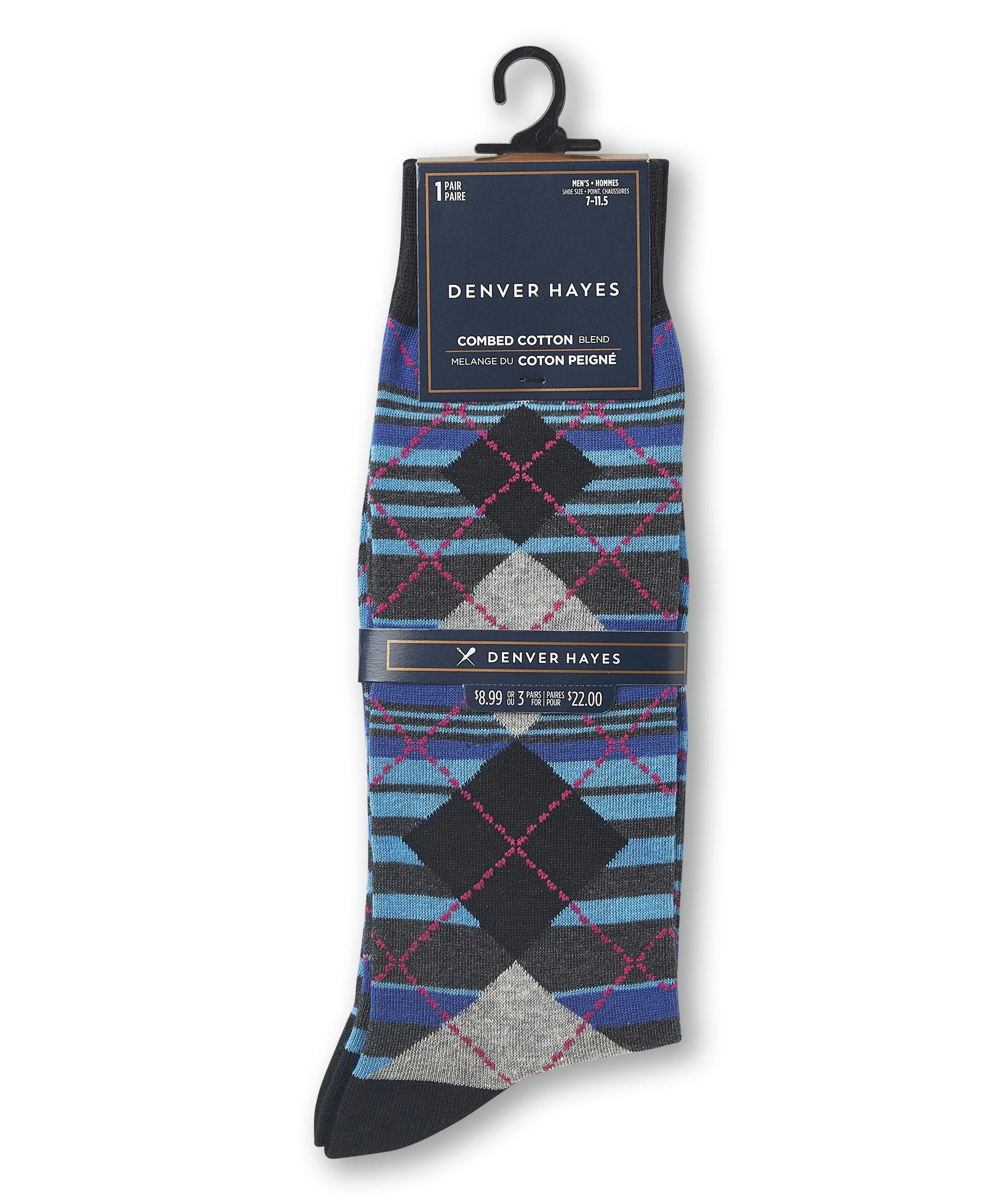 Denver Hayes Men's FRESHTECH® Geometric Pattern Casual Crew Socks