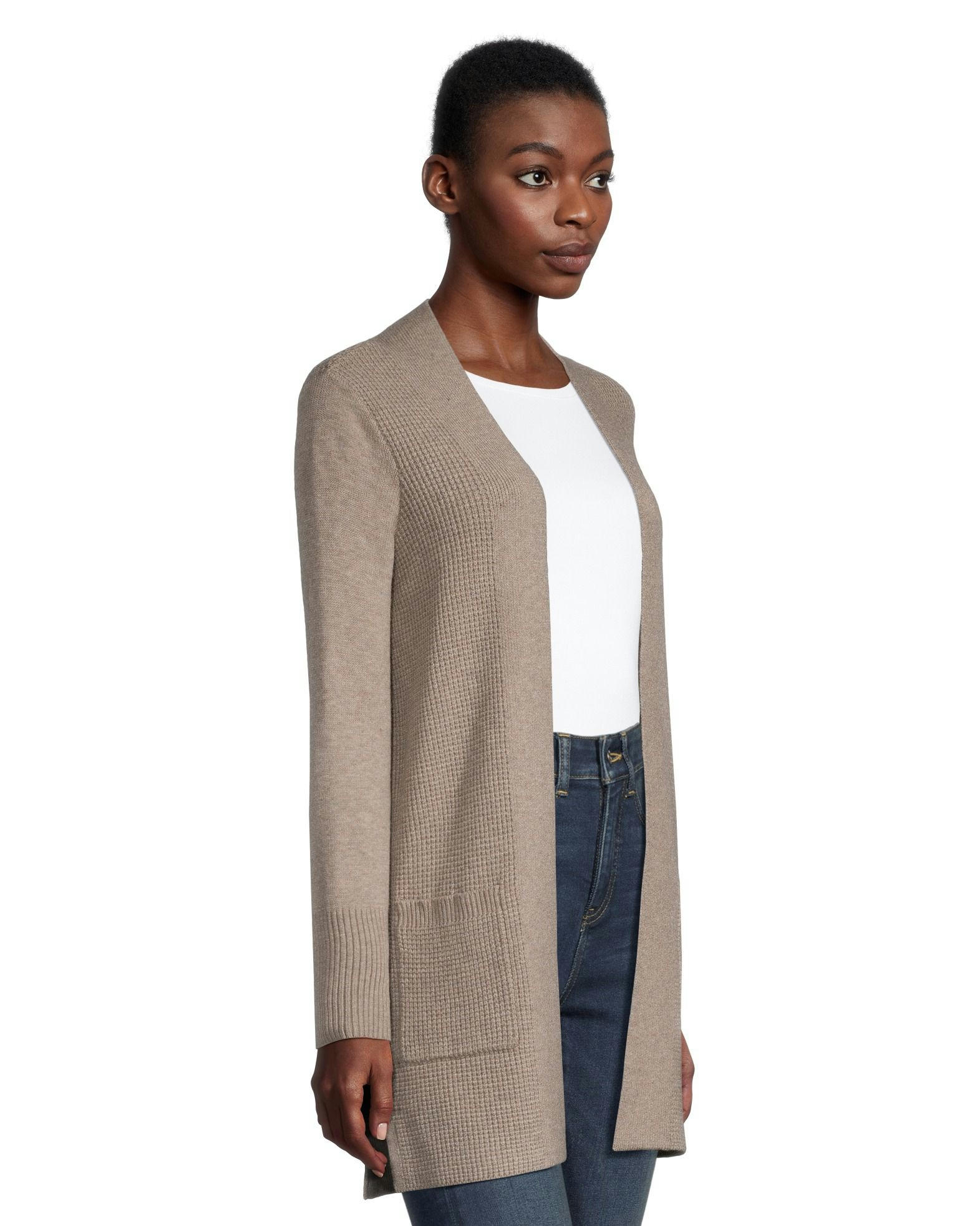 Denver Hayes Women's Cozy Waffle Fitted Open Cardigan