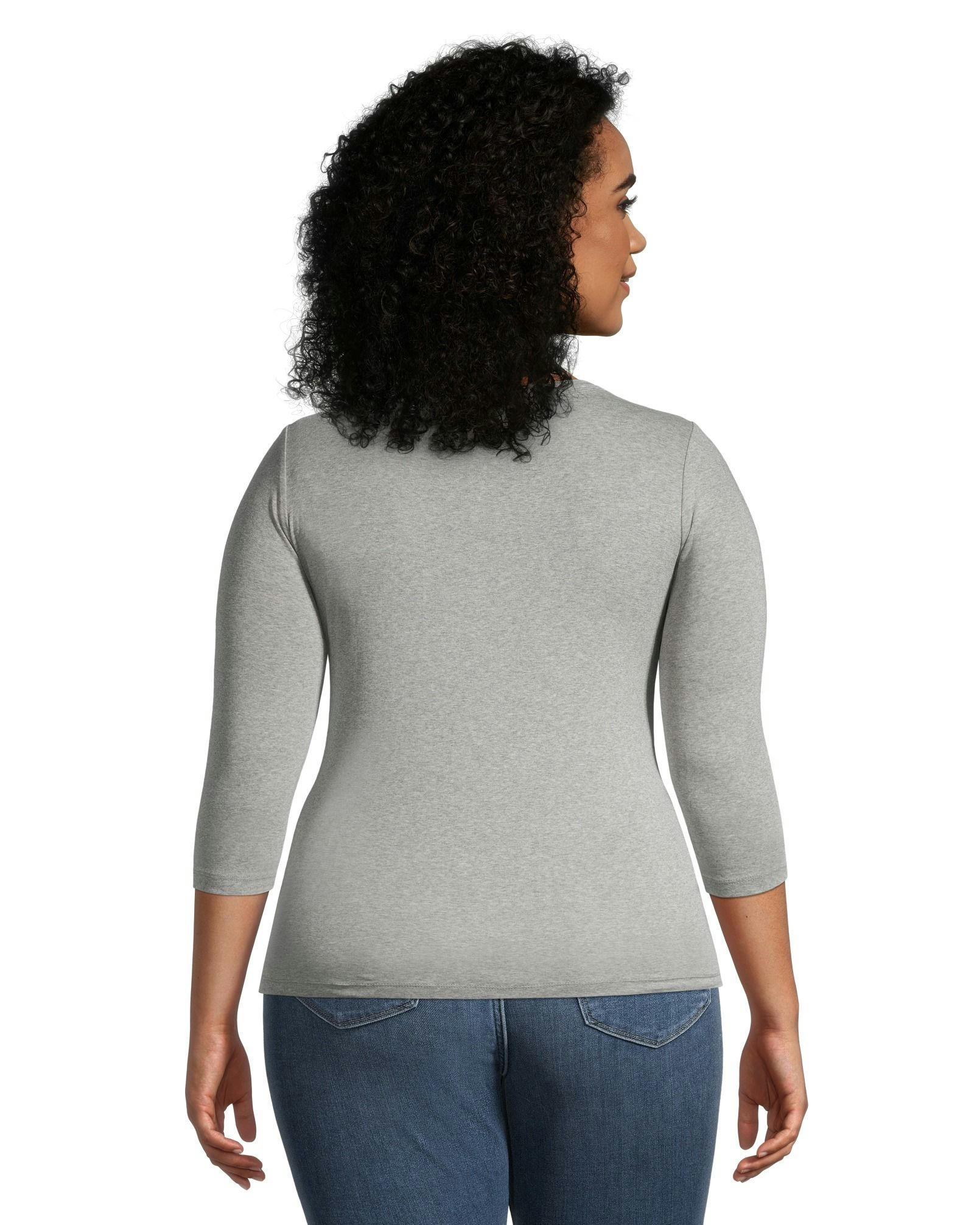 Denver Hayes Women's Three Quarter Sleeve Fitted Henley T Shirt