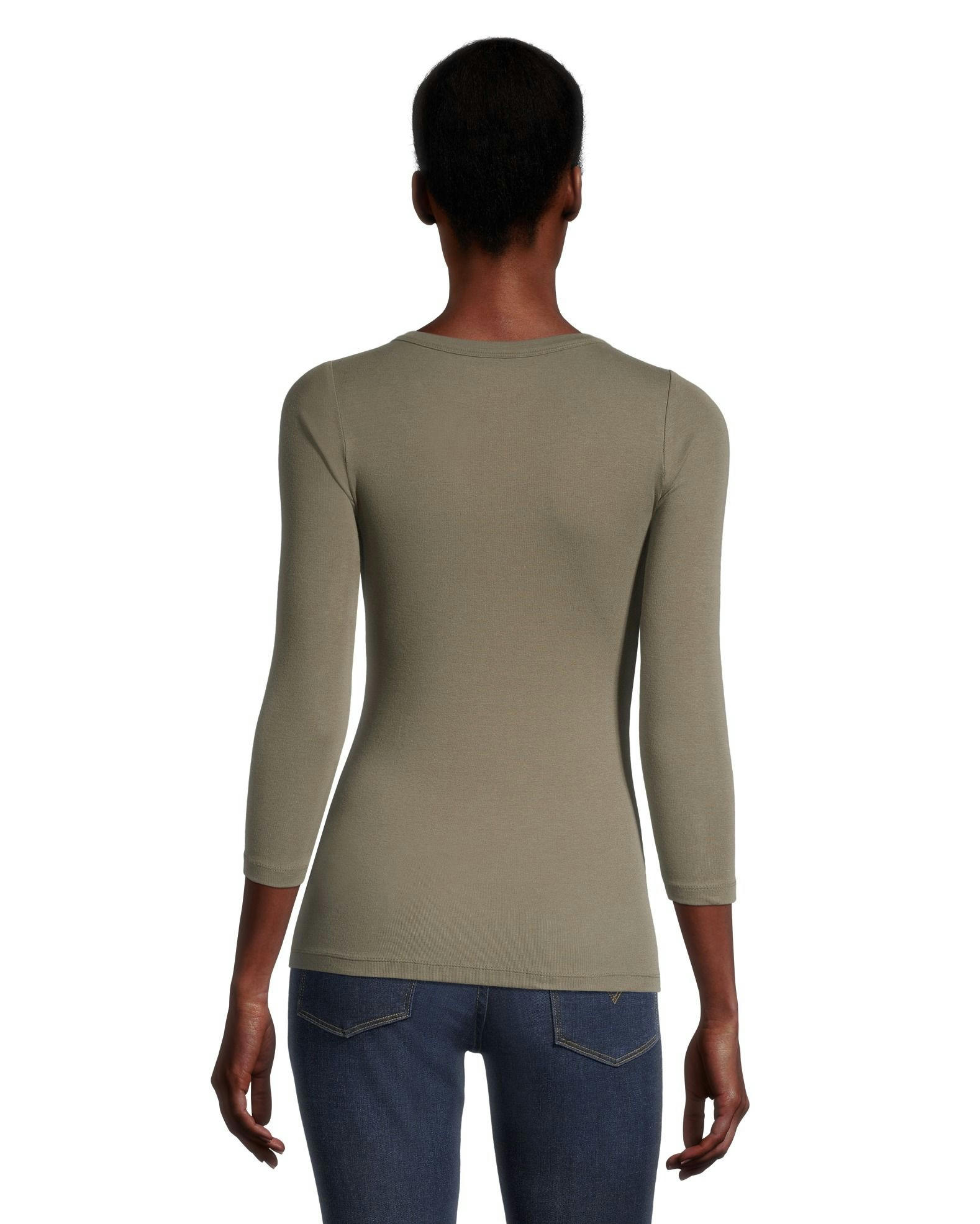 Denver Hayes Women's Three Quarter Sleeve Fitted Henley T Shirt