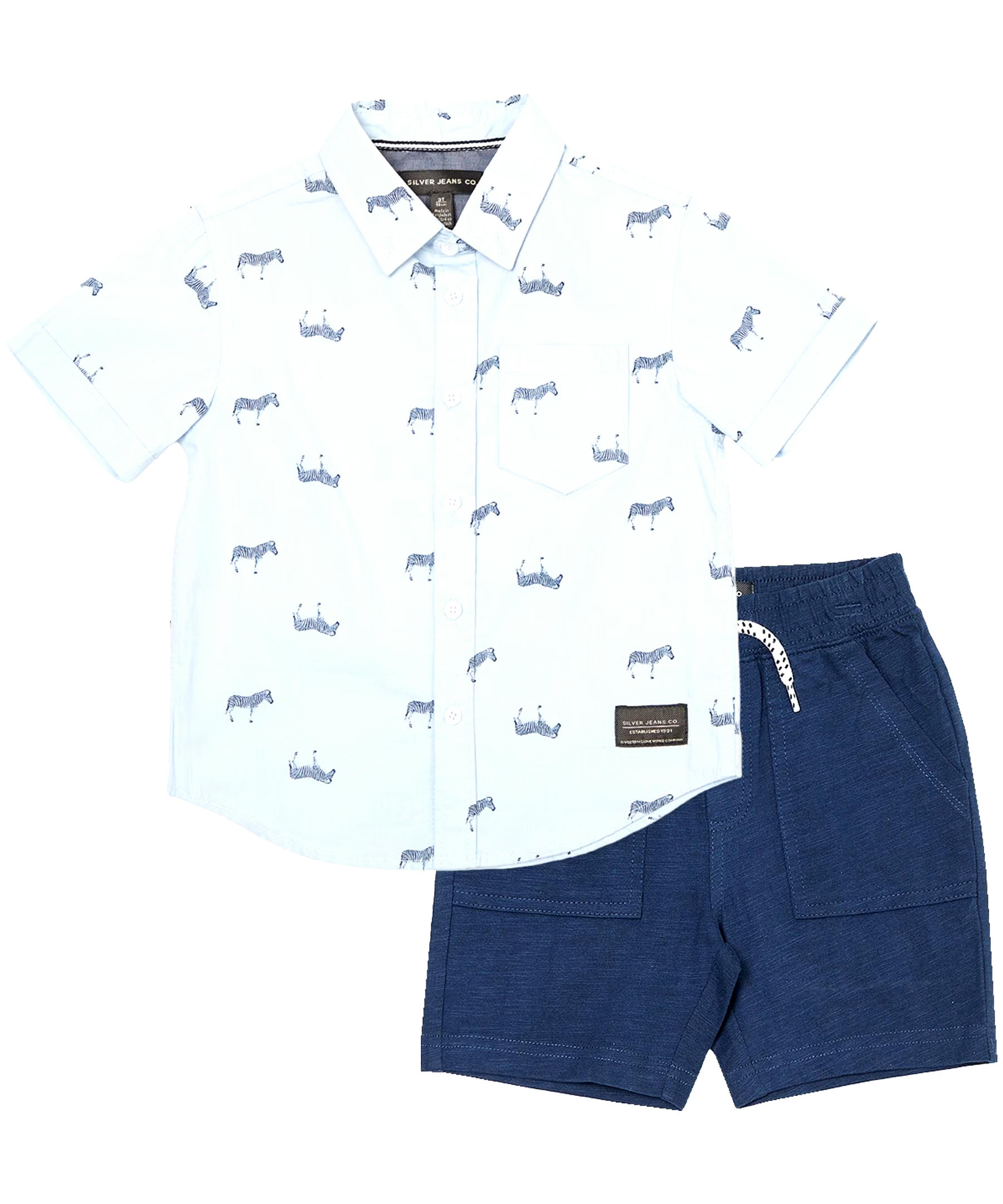 Silver Kids' Short Sleeve AOP Shirt With Pull On Shorts Set