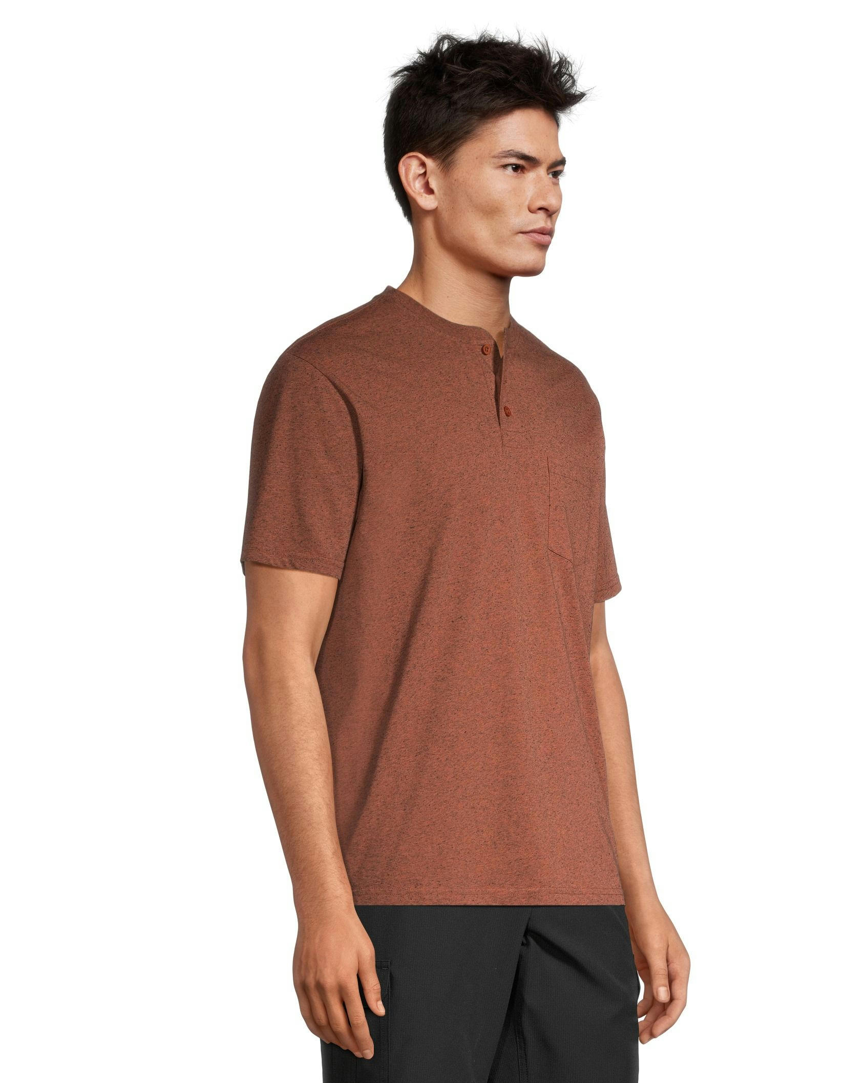 FarWest Men's Snow Yarn Short Sleeve Henley Shirt