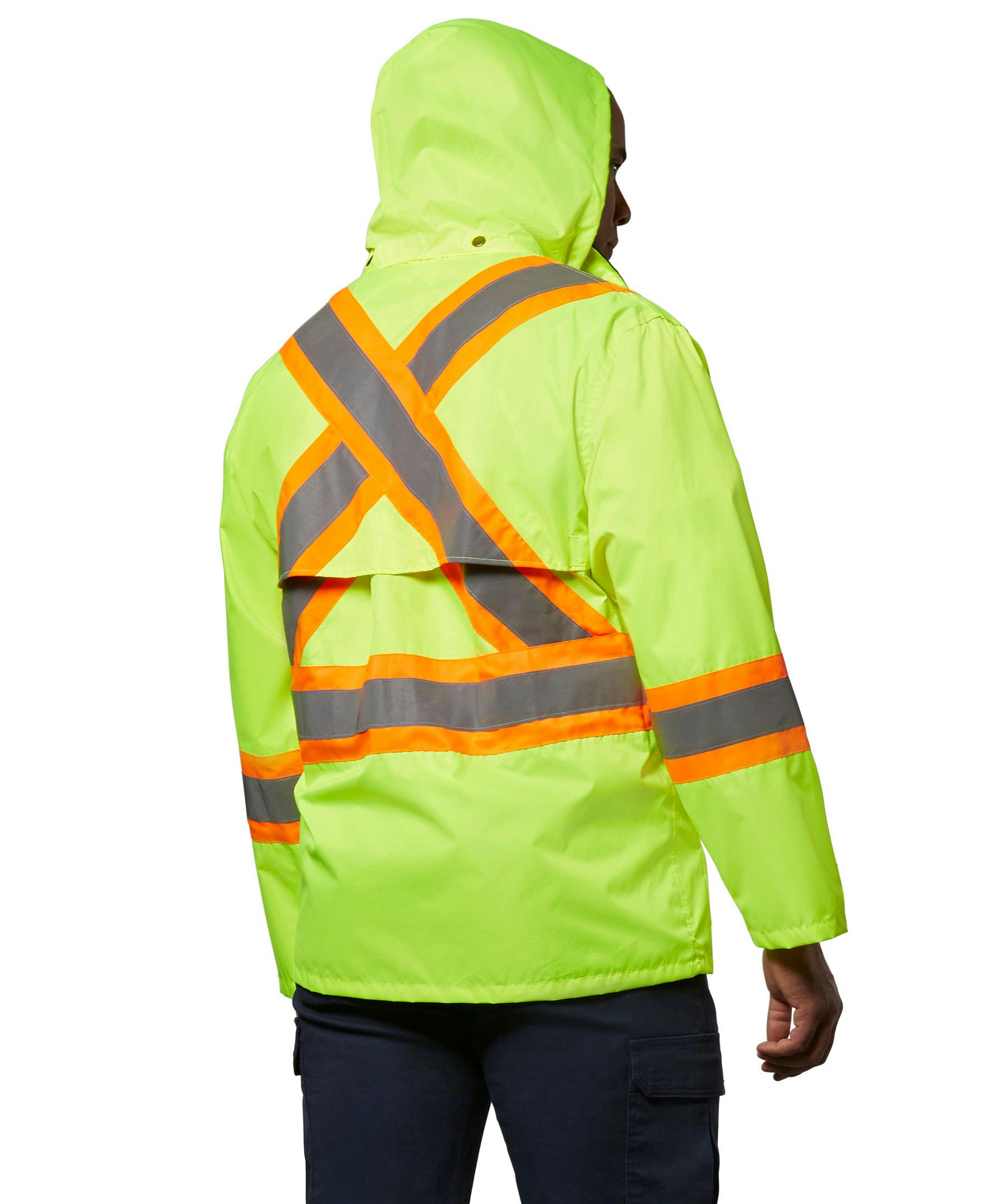 Open Road Men's Hi-Vis 150D Unlined Waterproof and Windproof Safety Rain Jacket