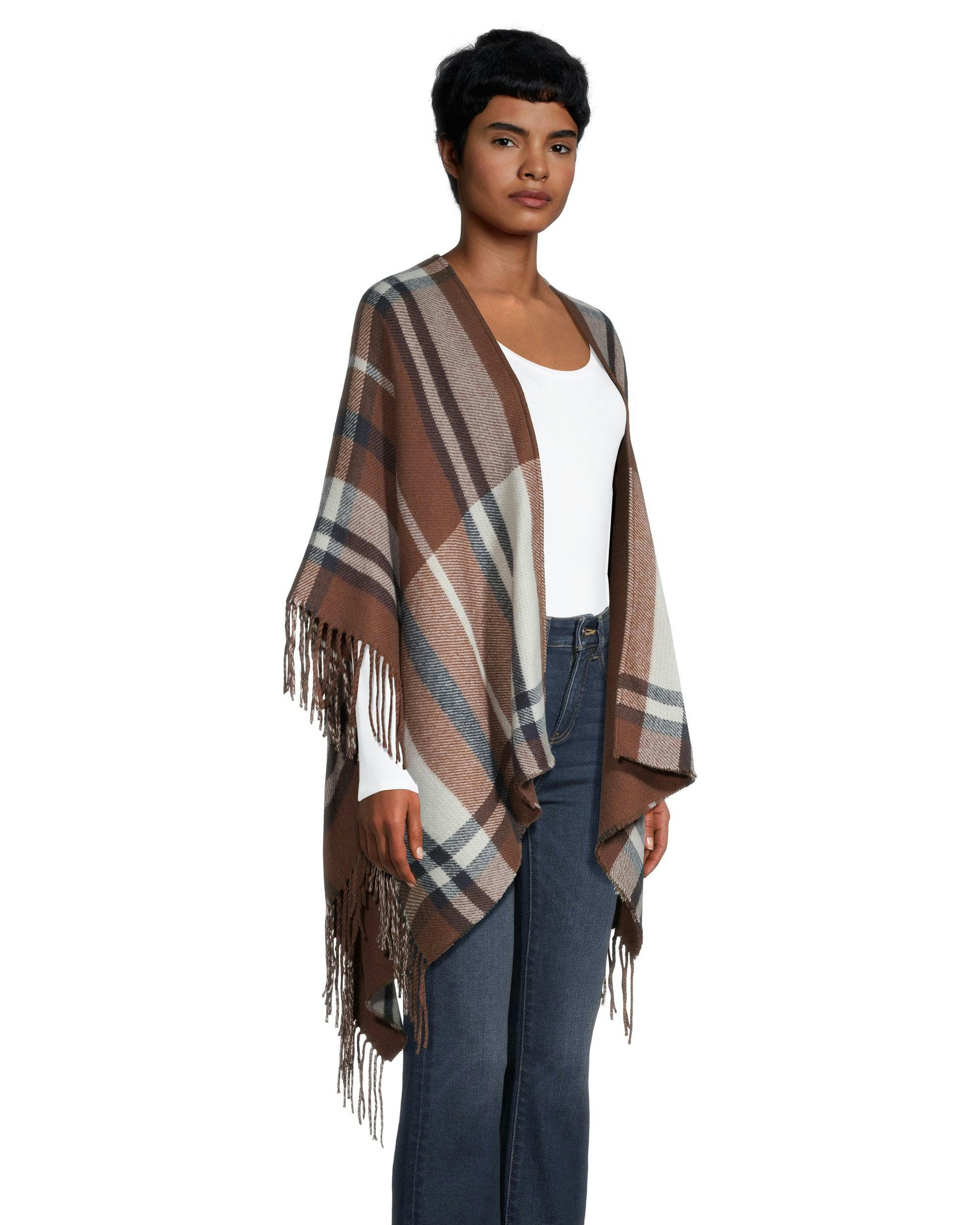 Denver Hayes Women's Plaid Fringe Ruana