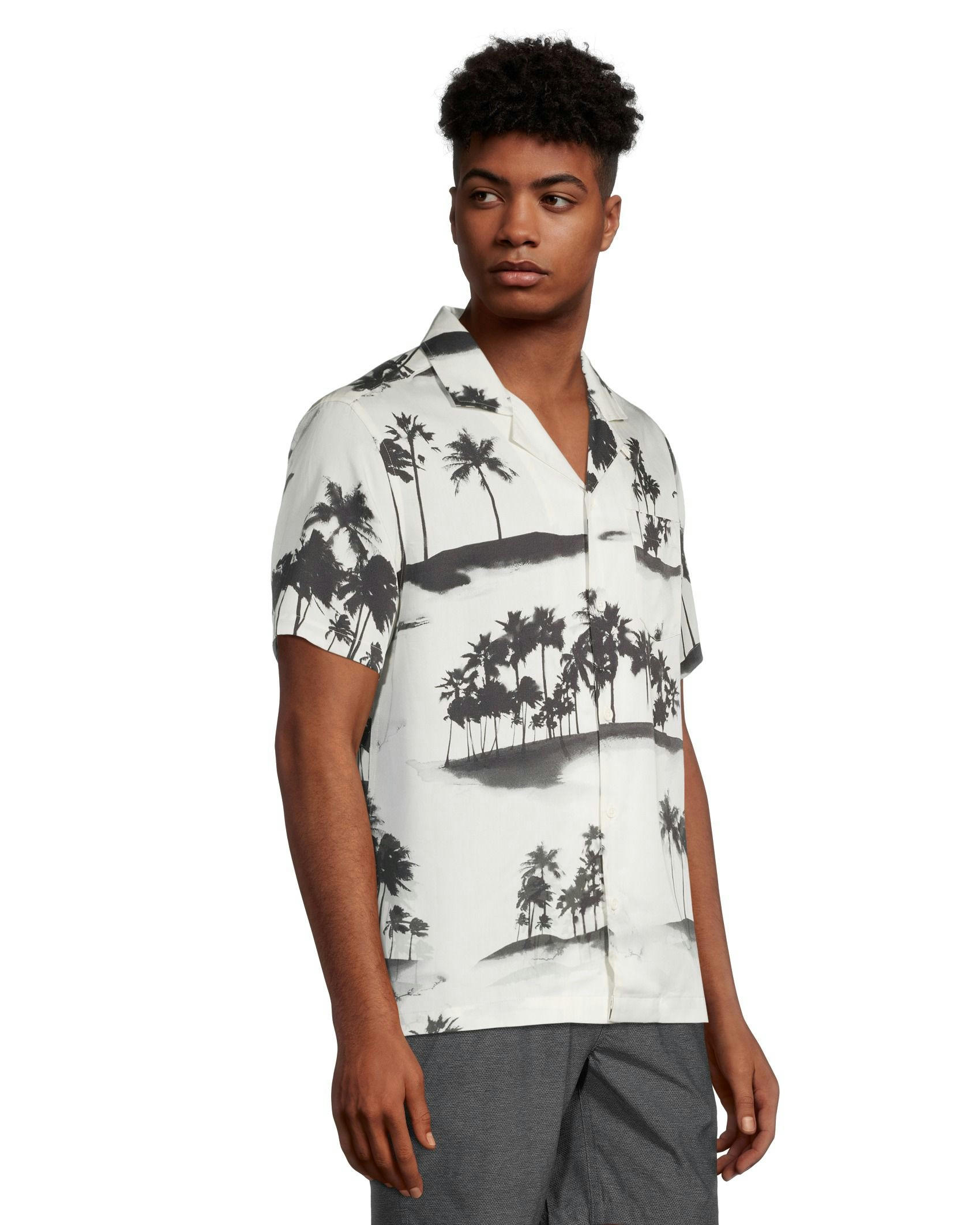 FarWest Men's Modern Fit Short Sleeve AOP Camp Collar Shirt