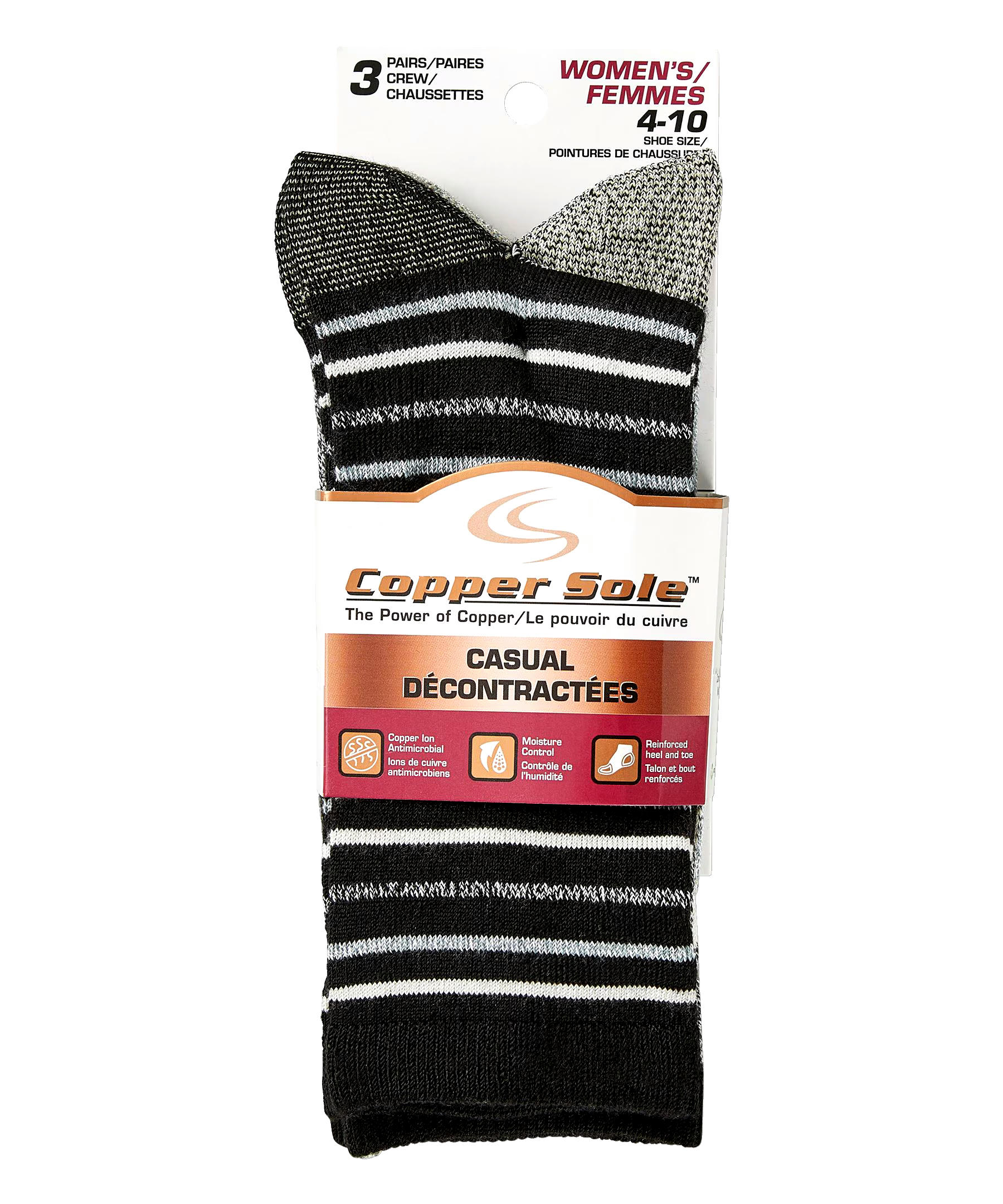 Copper Sole Women's 3 Pack Casual Crew Socks