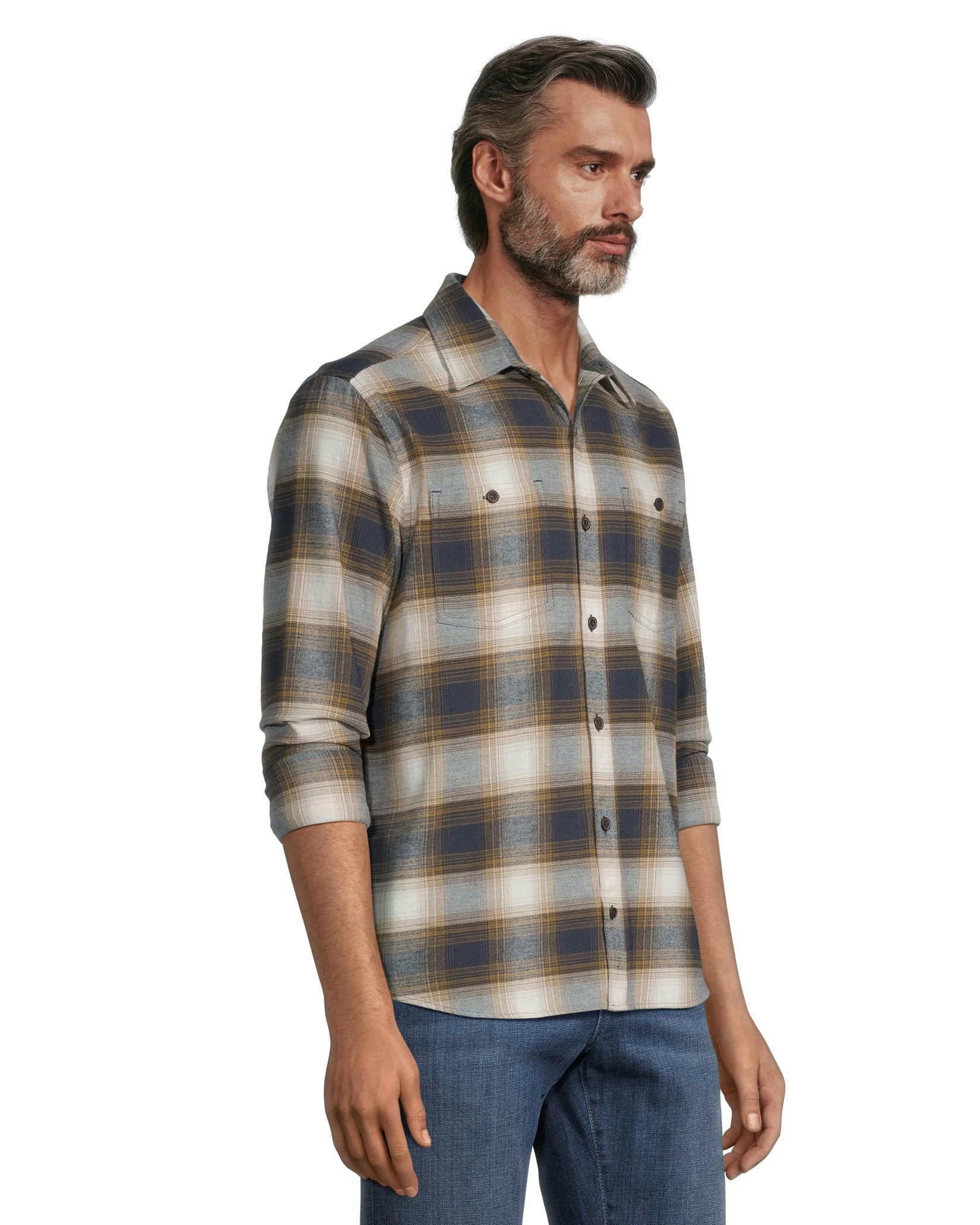 WindRiver Men's Long Sleeve Button Down Basic Stretch Flannel Shirt