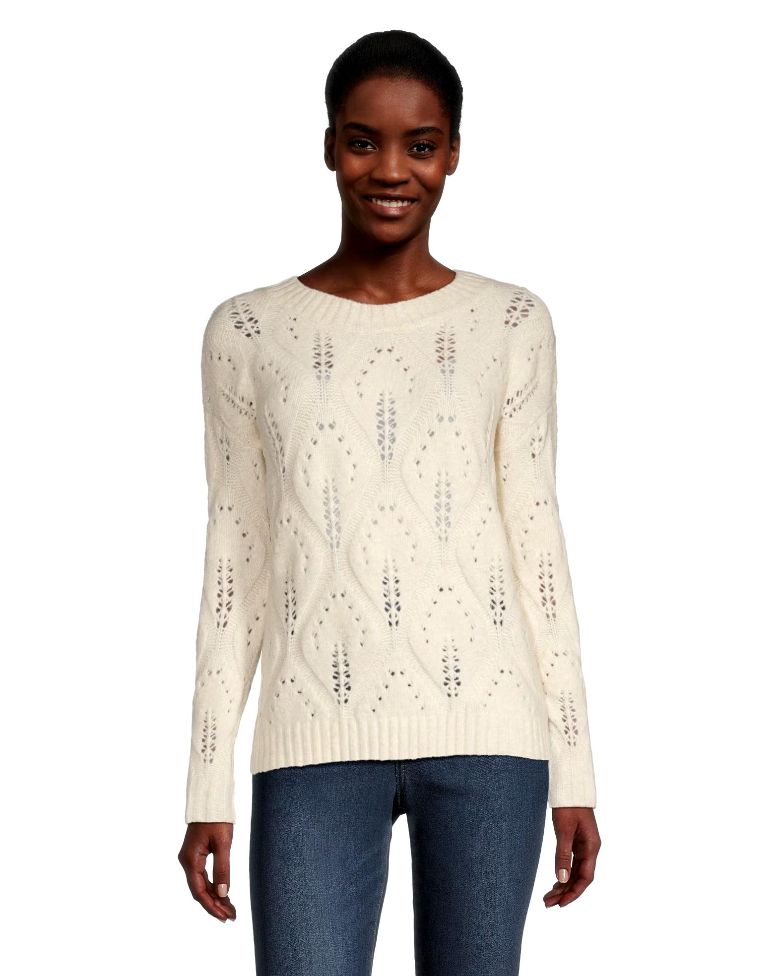 Denver Hayes Women's Luxe Relaxed Fit Pointelle Pullover