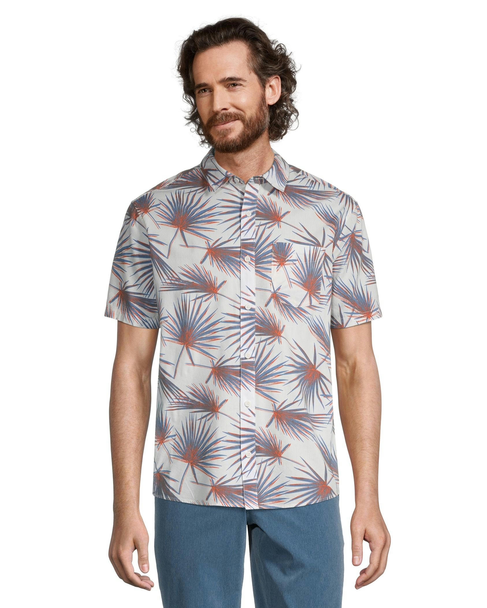 FarWest Men's Modern Fit Short Sleeve Stretch AOP Shirt