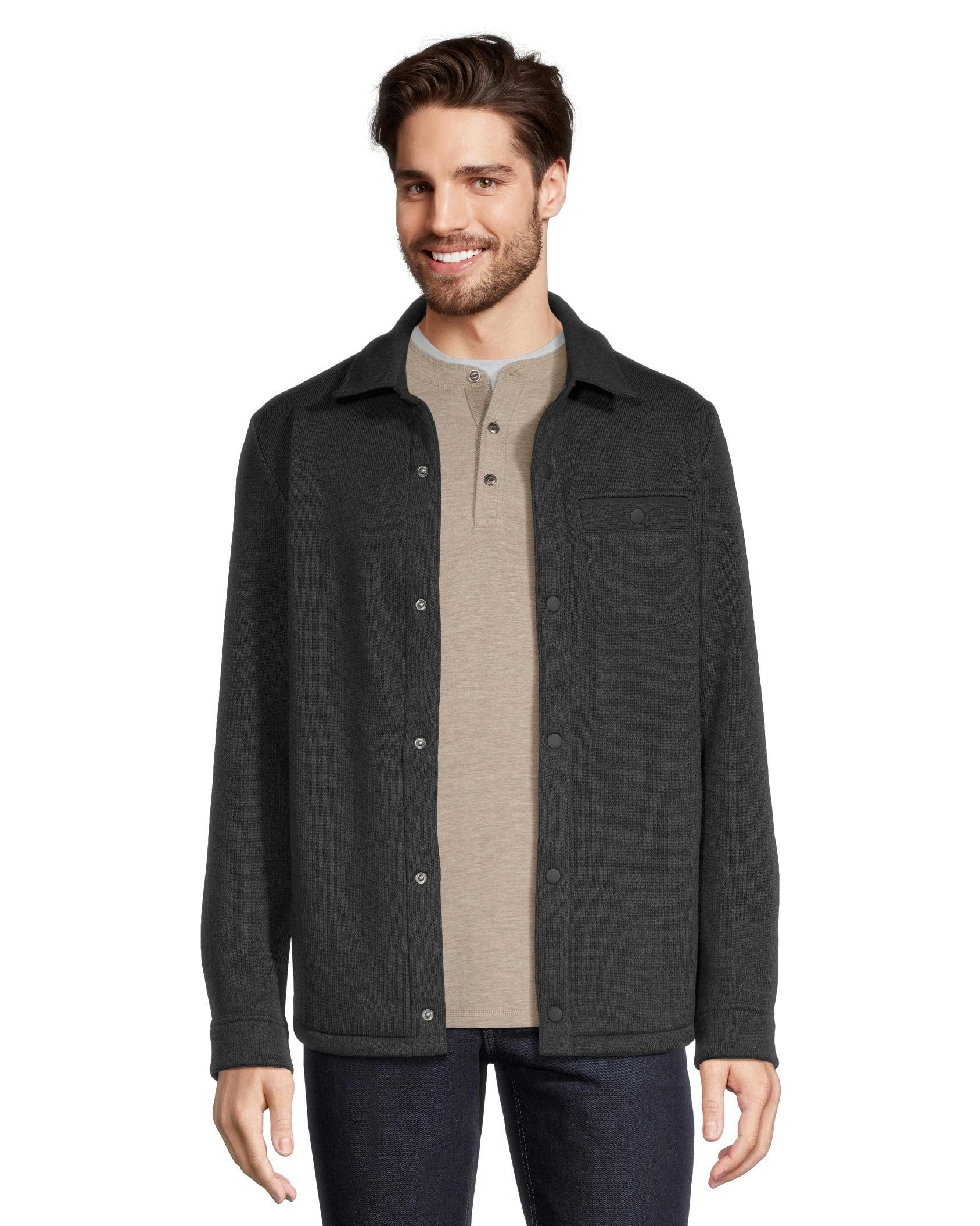 WindRiver Men's Snap Close Sweater-Knit Fleece Jacket