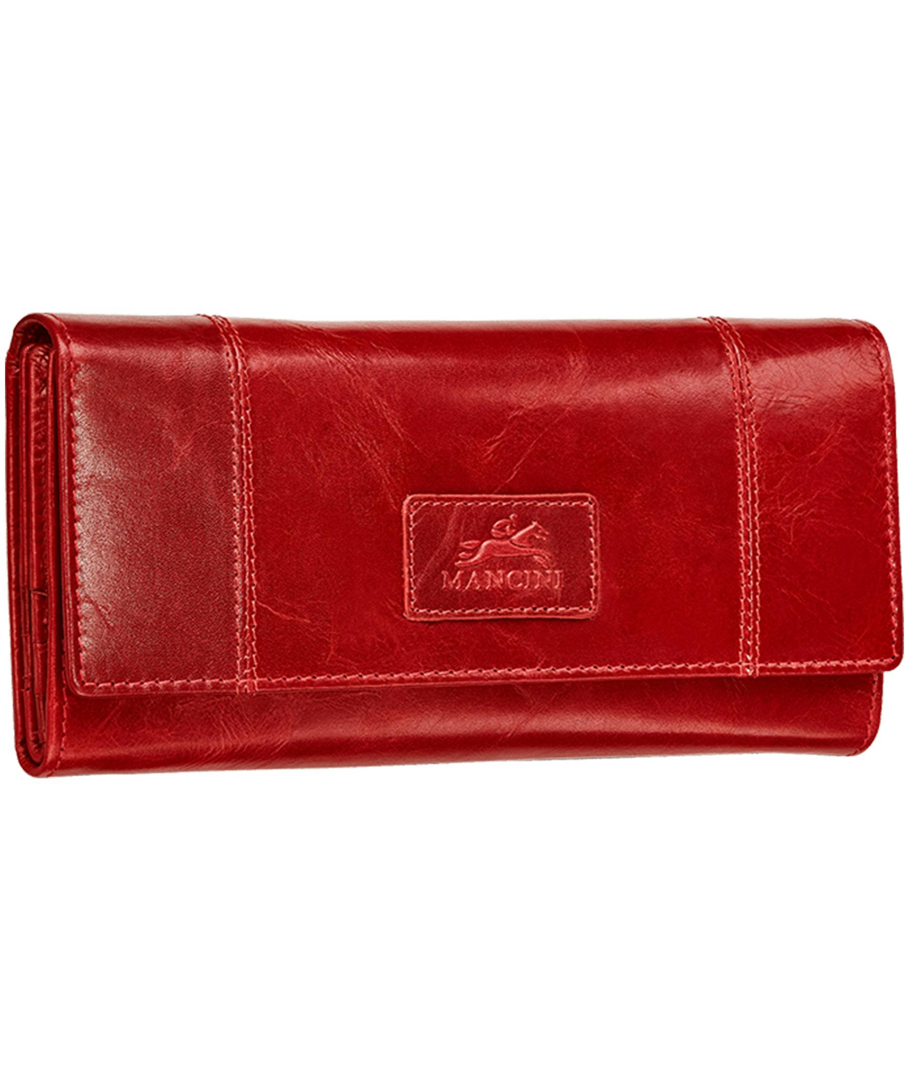 Mancini Leather Goods Women's Casablanca RFID Secure Trifold Wallet Red