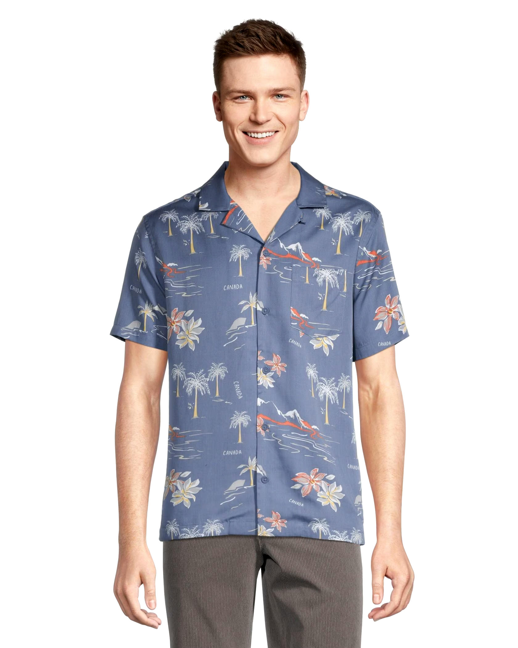 FarWest Men's Modern Fit Short Sleeve AOP Camp Collar Shirt