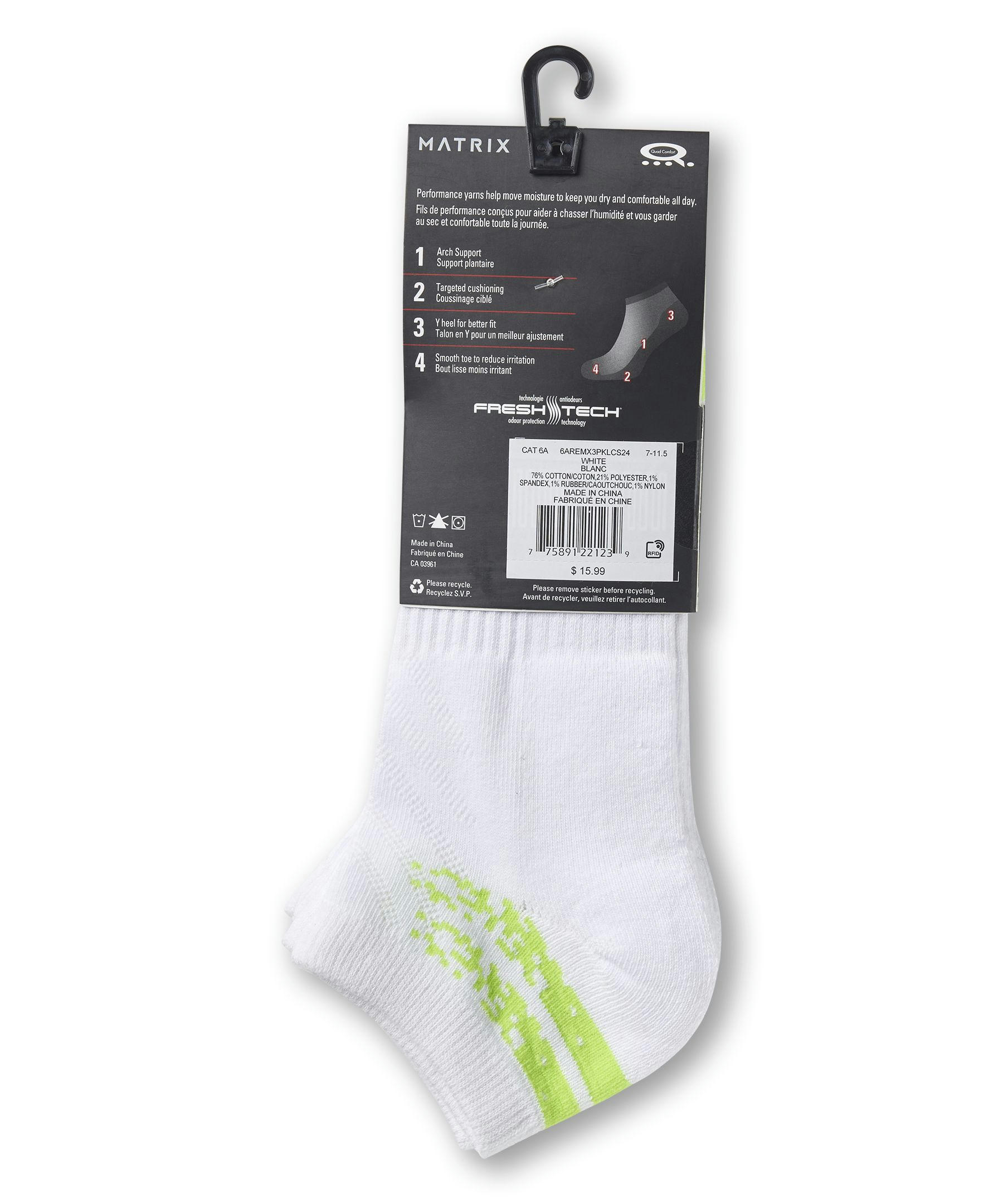 Matrix Men's FRESHTECH® Low Cut Cushioned Sport Socks, 3 Pack