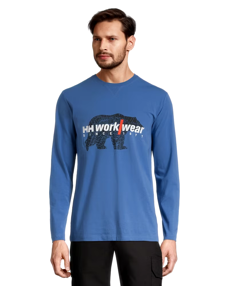 Helly Hansen Workwear Men's Long Sleeve Crewneck Graphic Work T Shirt - Stone Blue