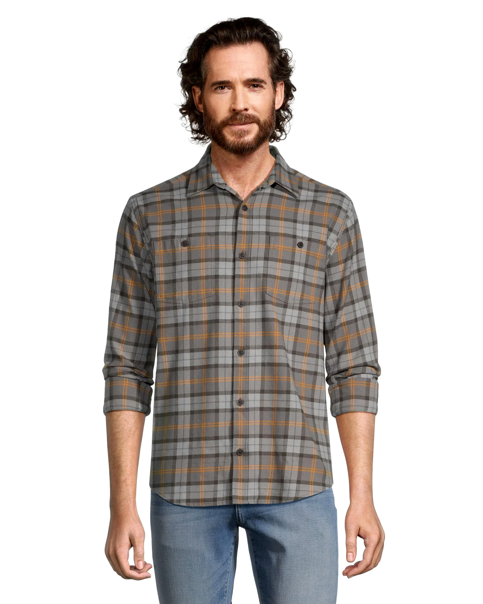 WindRiver Men's Long Sleeve Button Down Basic Stretch Flannel Shirt