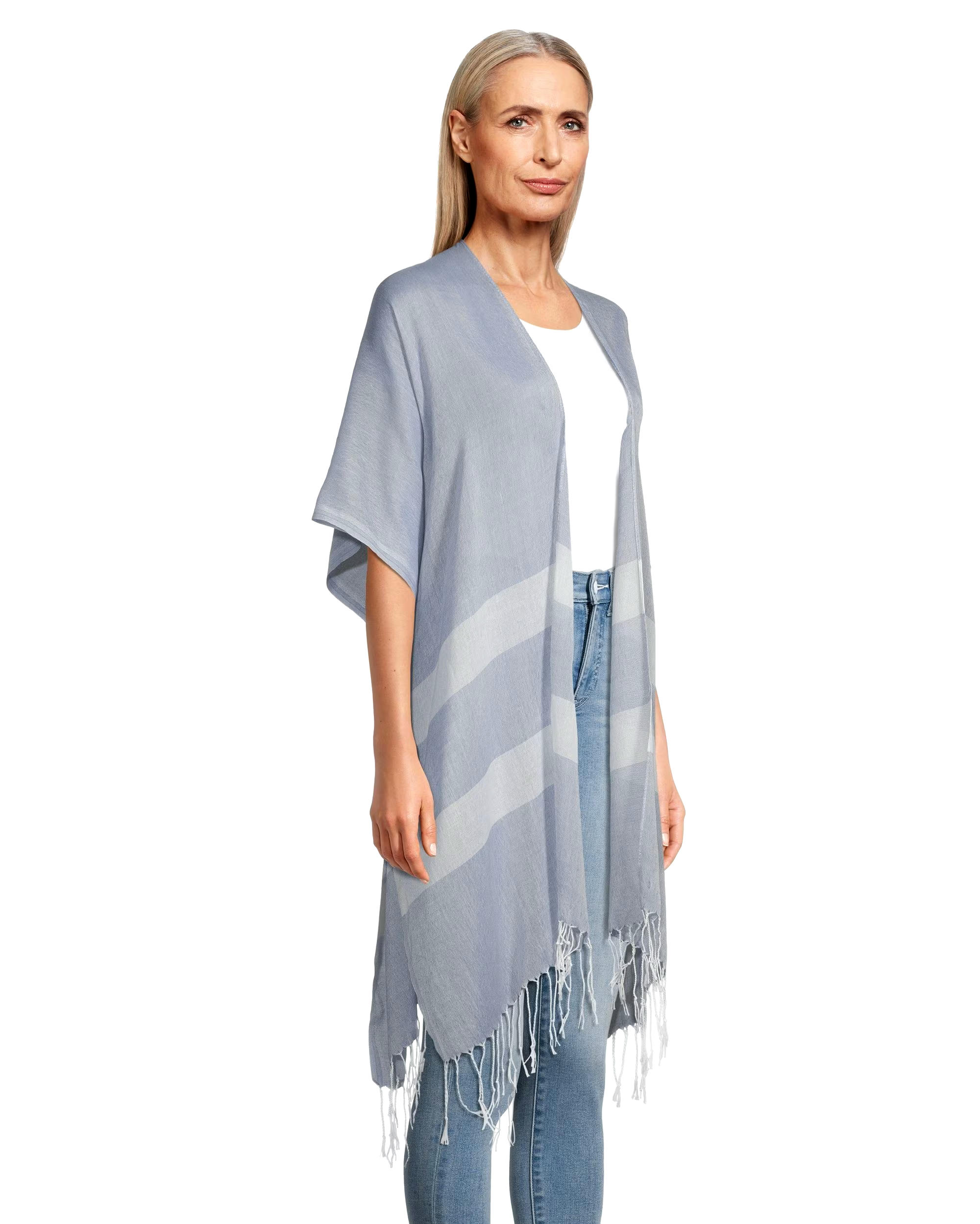 Denver Hayes Women's Striped Ruana Tassel Edge Coverup