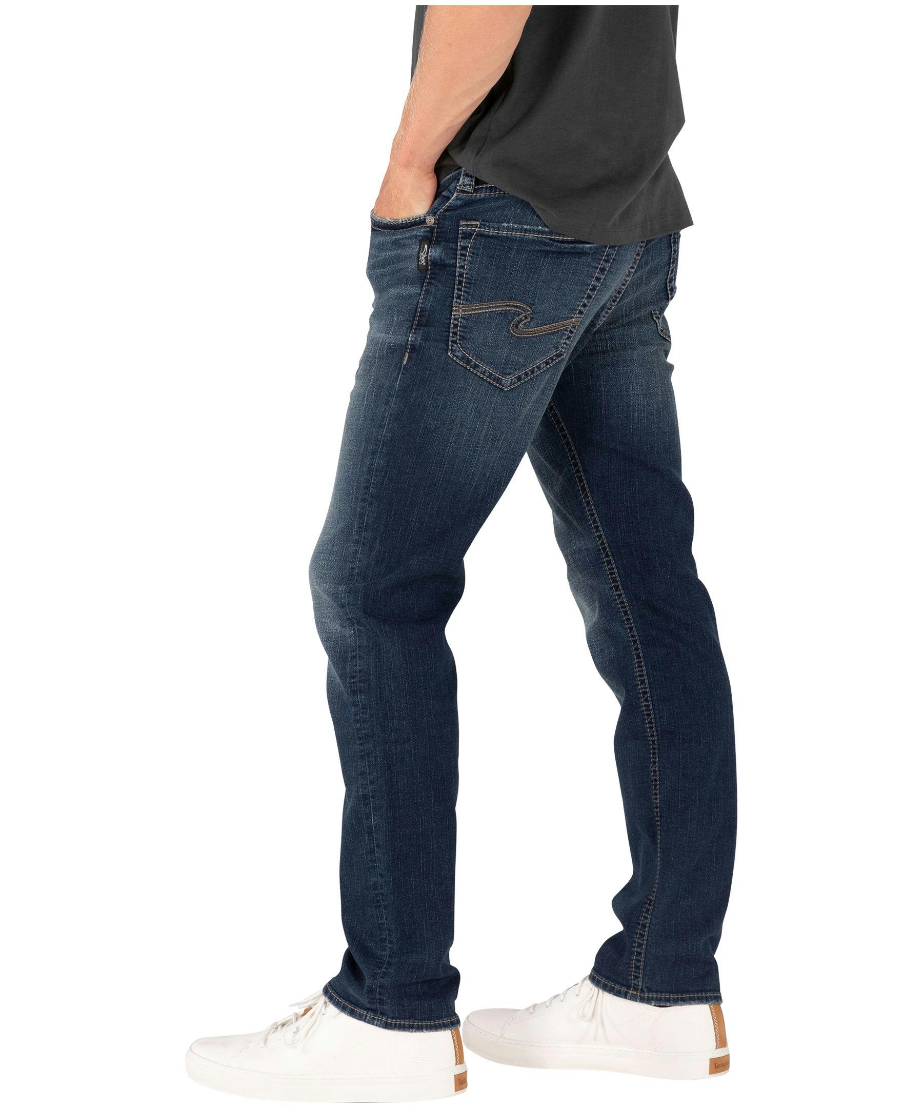 Silver Men's Eddie Mid Rise Relaxed Fit Tapered Dark Wash Jeans