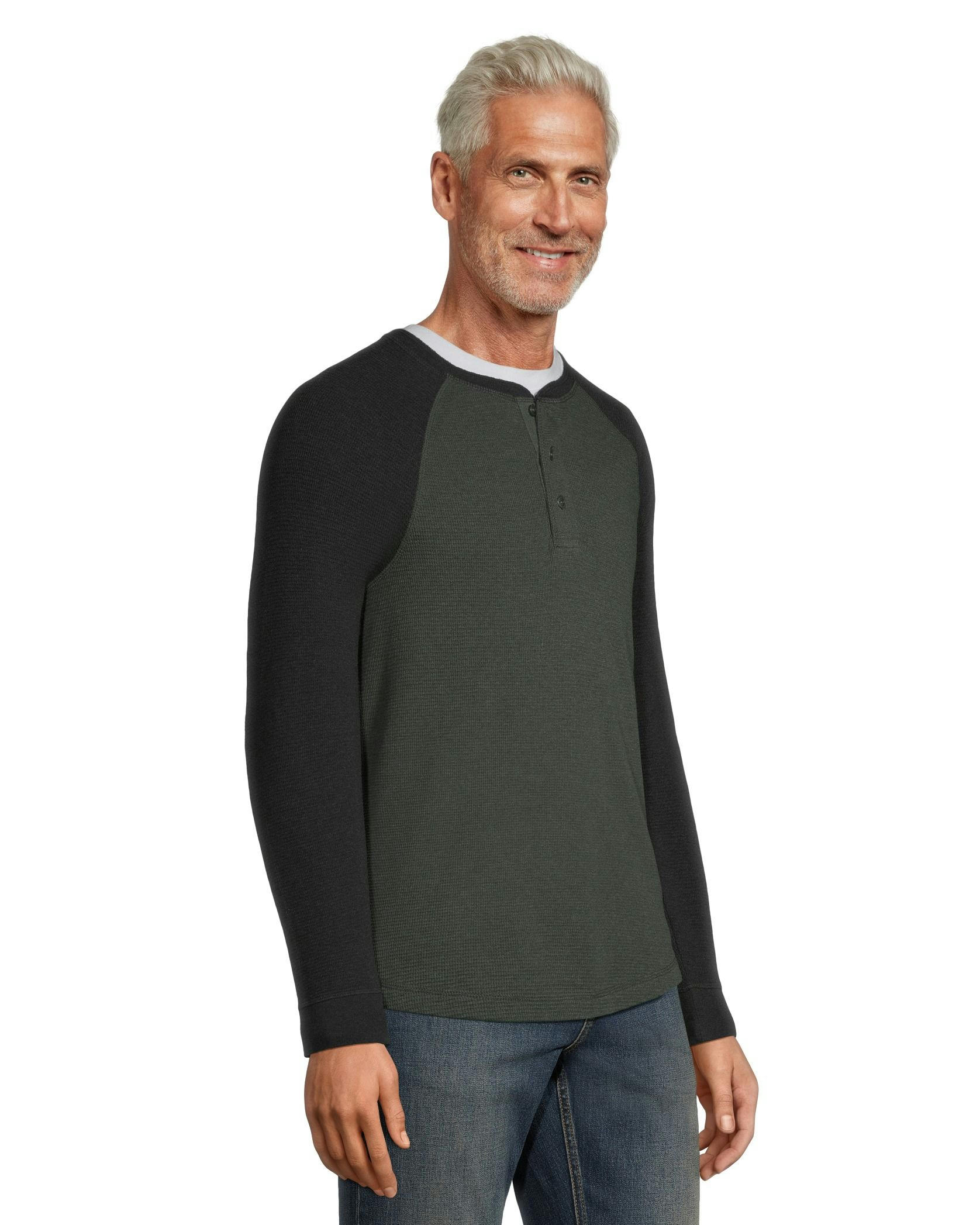 Denver Hayes Men's Long Sleeve Waffle Raglan Henley