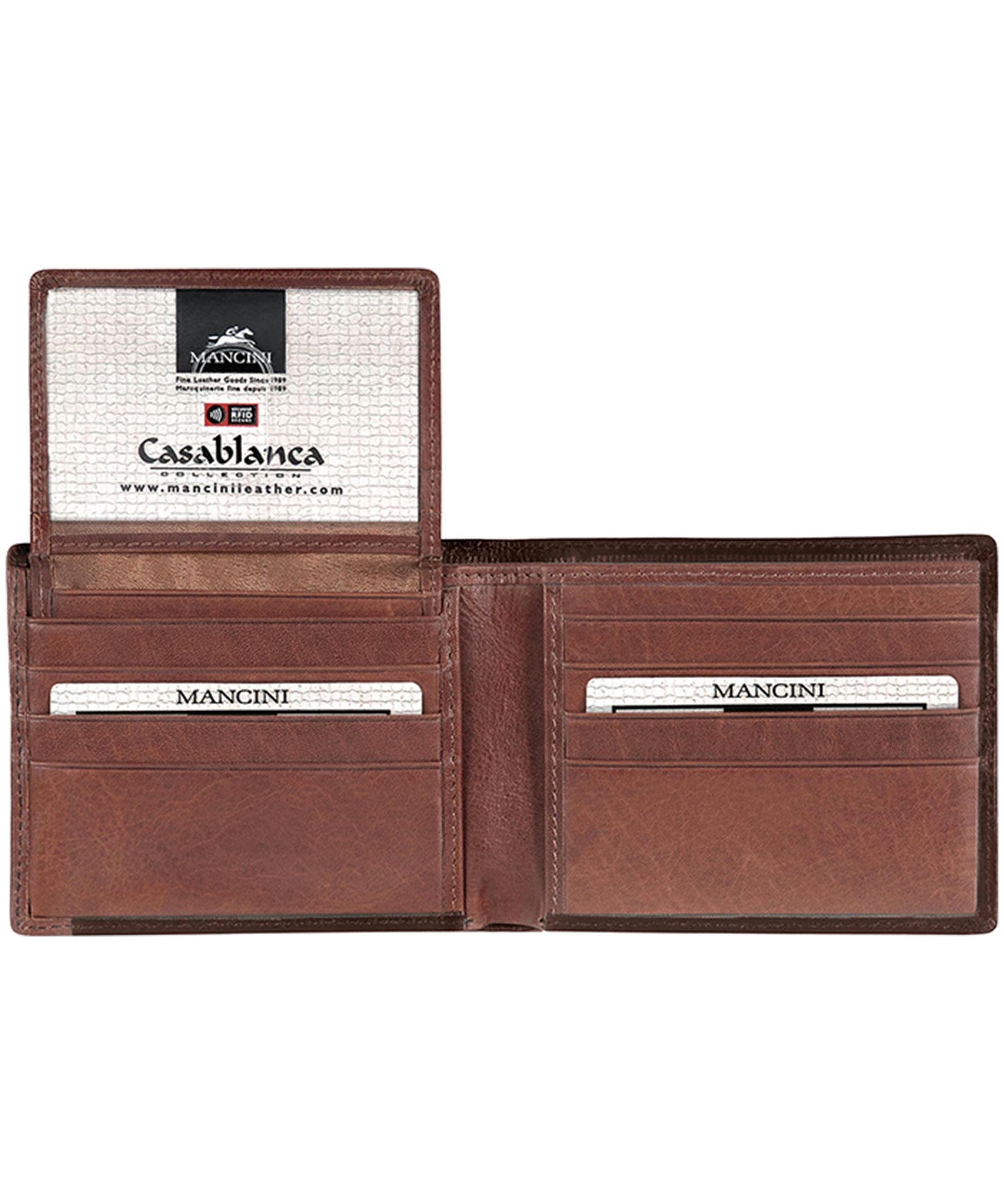 Mancini Leather Goods Men's Casablanca RFID Secure Billfold Wallet Brown