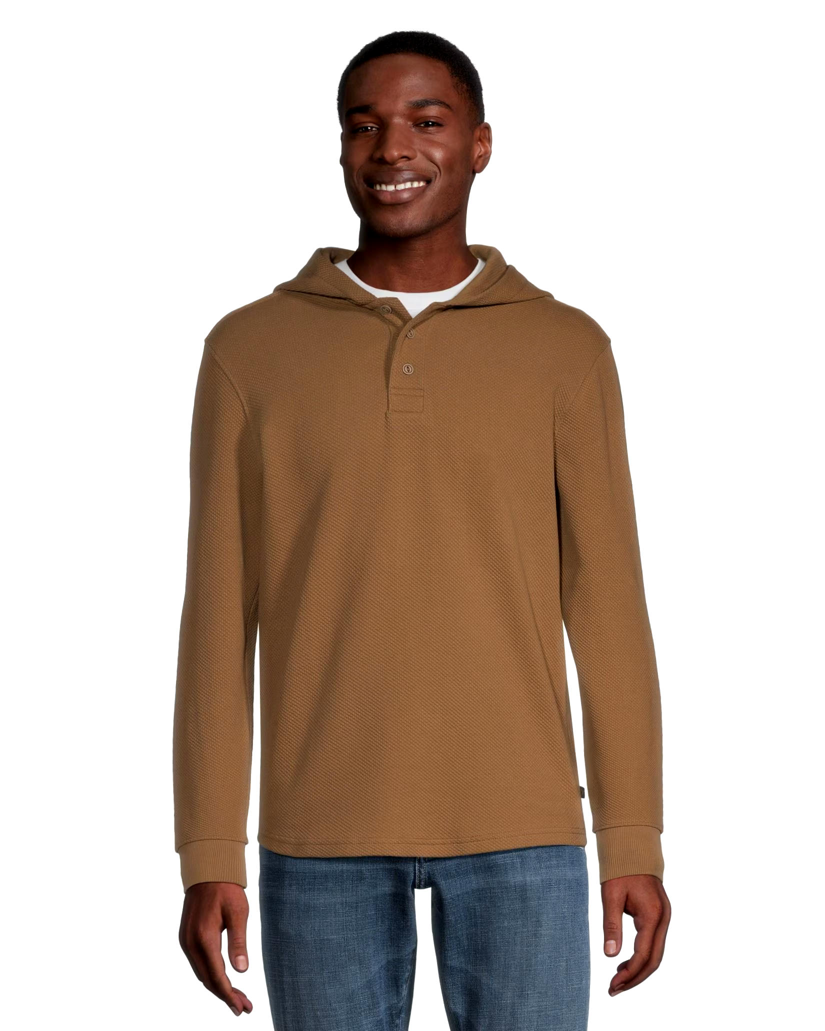 Denver Hayes Men's Long Sleeve Texture Knit Hooded Popover Henley