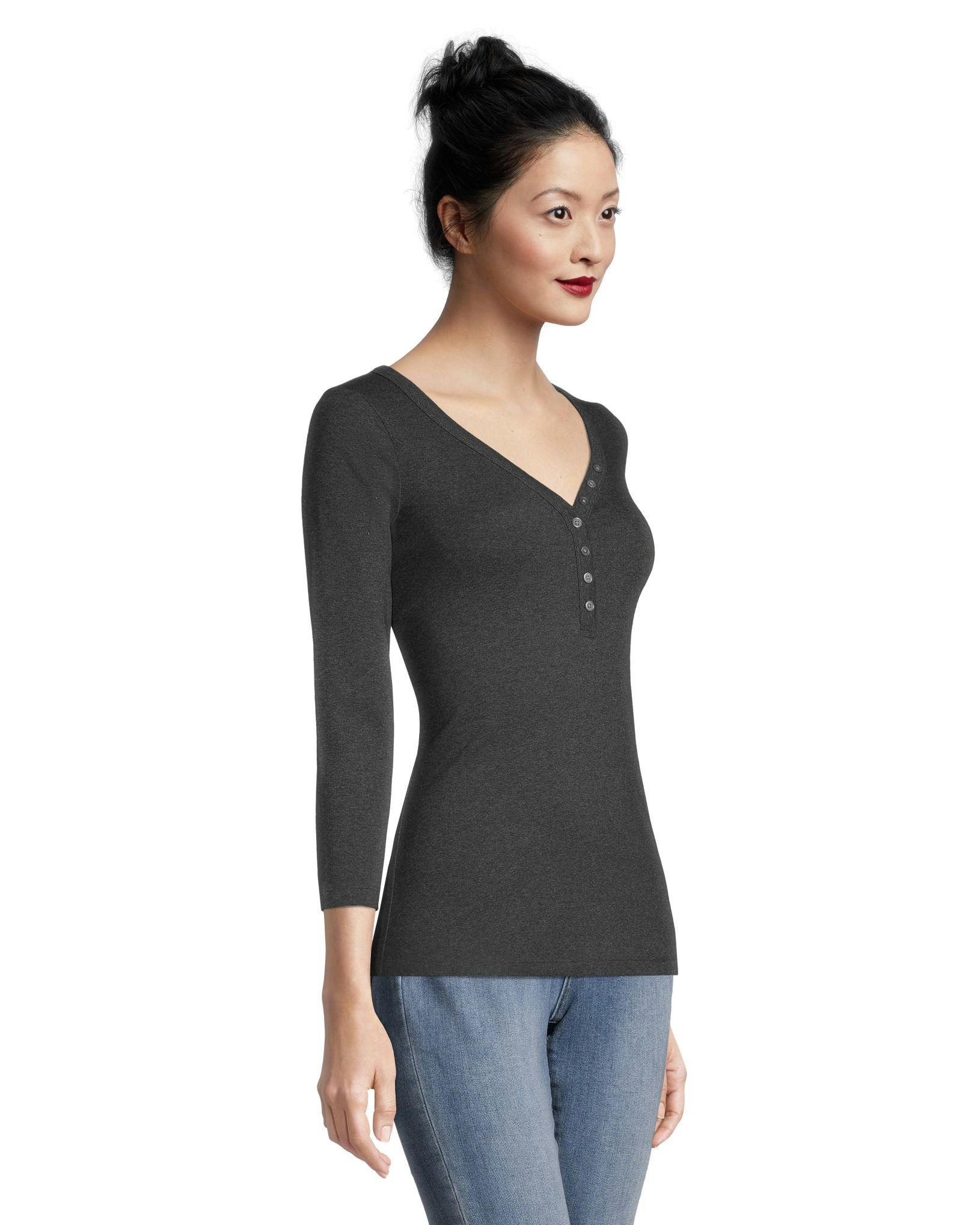 Women's Three-Quarter Sleeve Fitted Henley T Shirt