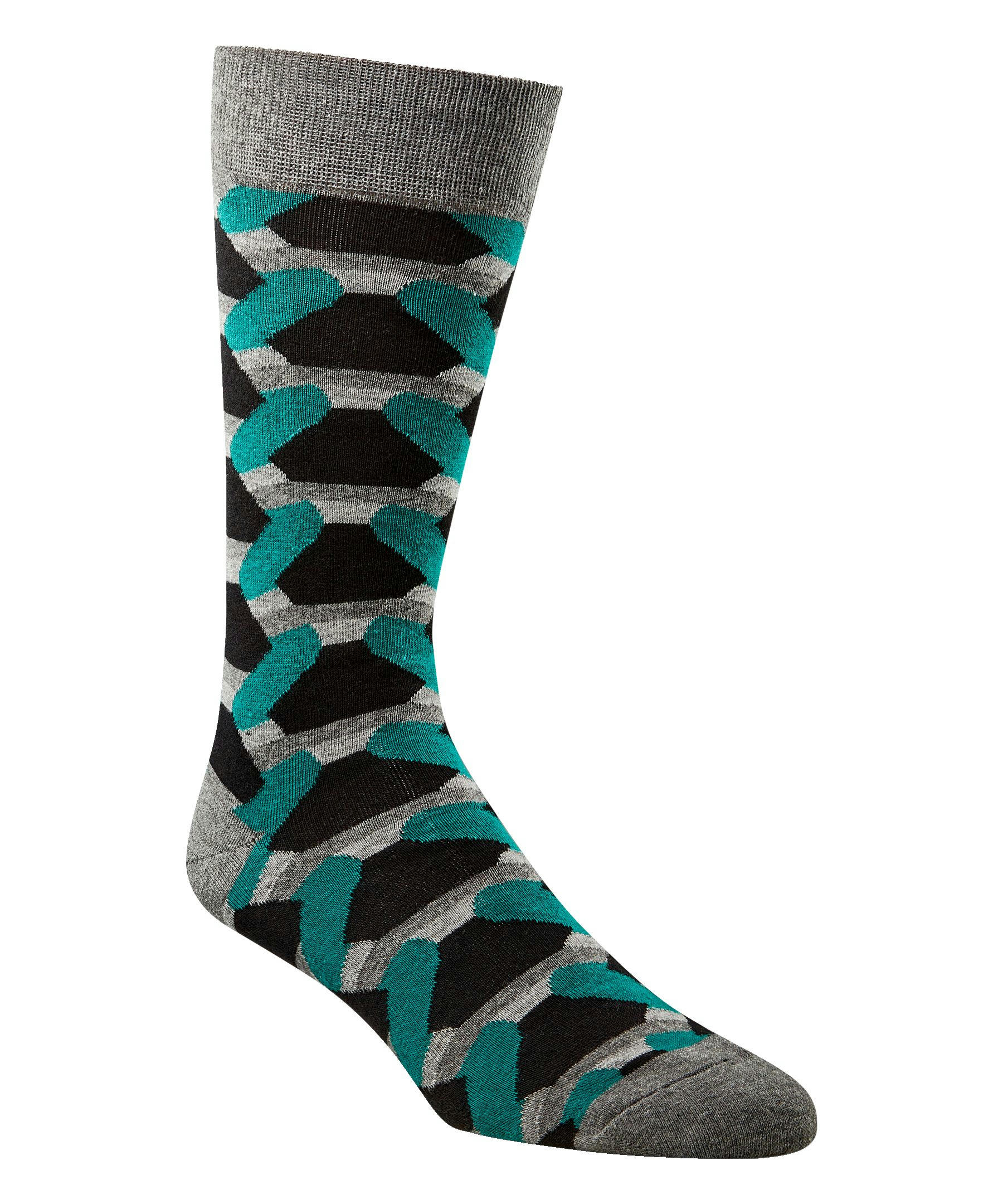 Denver Hayes Men's Novelty Geometric/Striped Crew Casual Sock
