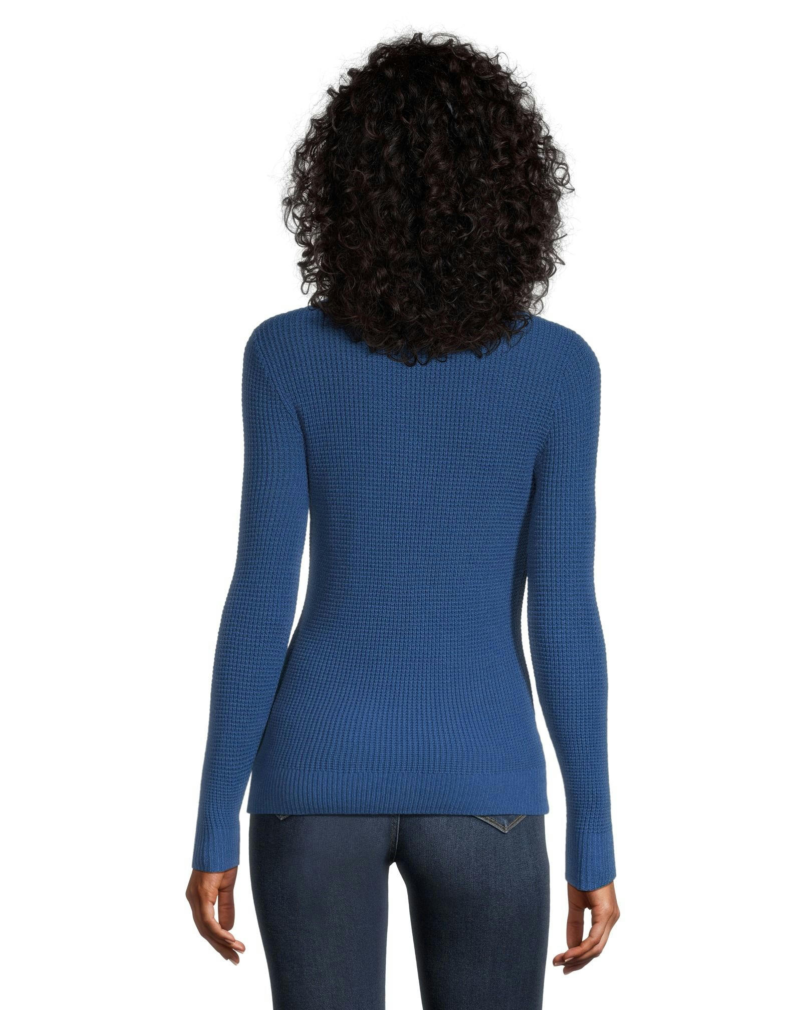 Denver Hayes Women's Fitted Long Sleeve V Neck Waffle Henley Sweater