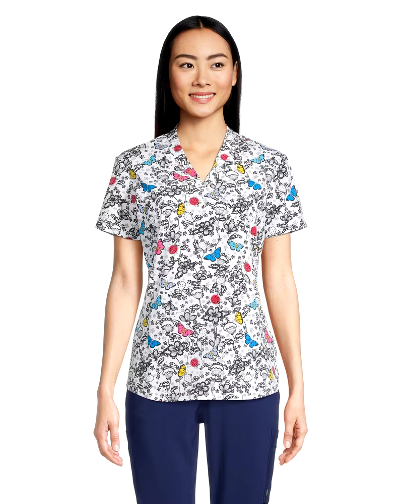 HEALTH PRO Women's Contour Side Print Scrub Top