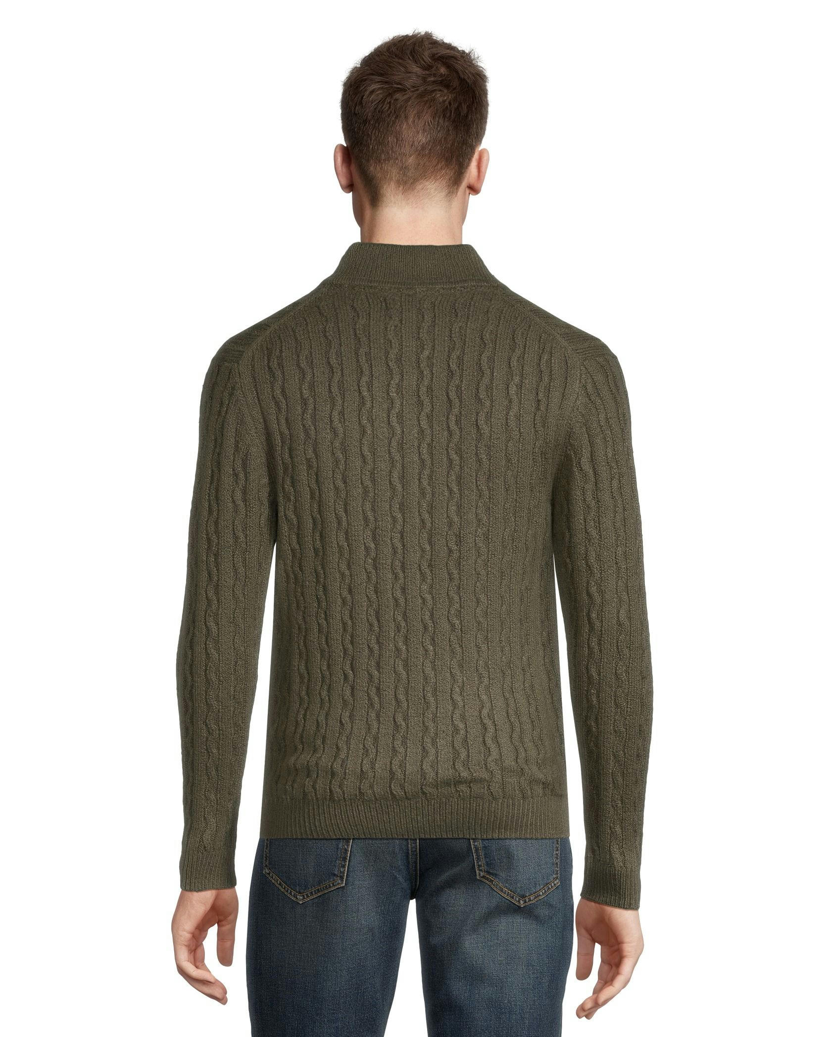 Denver Hayes Men's Cable Stitch Quarter Close Mock Neck Sweater