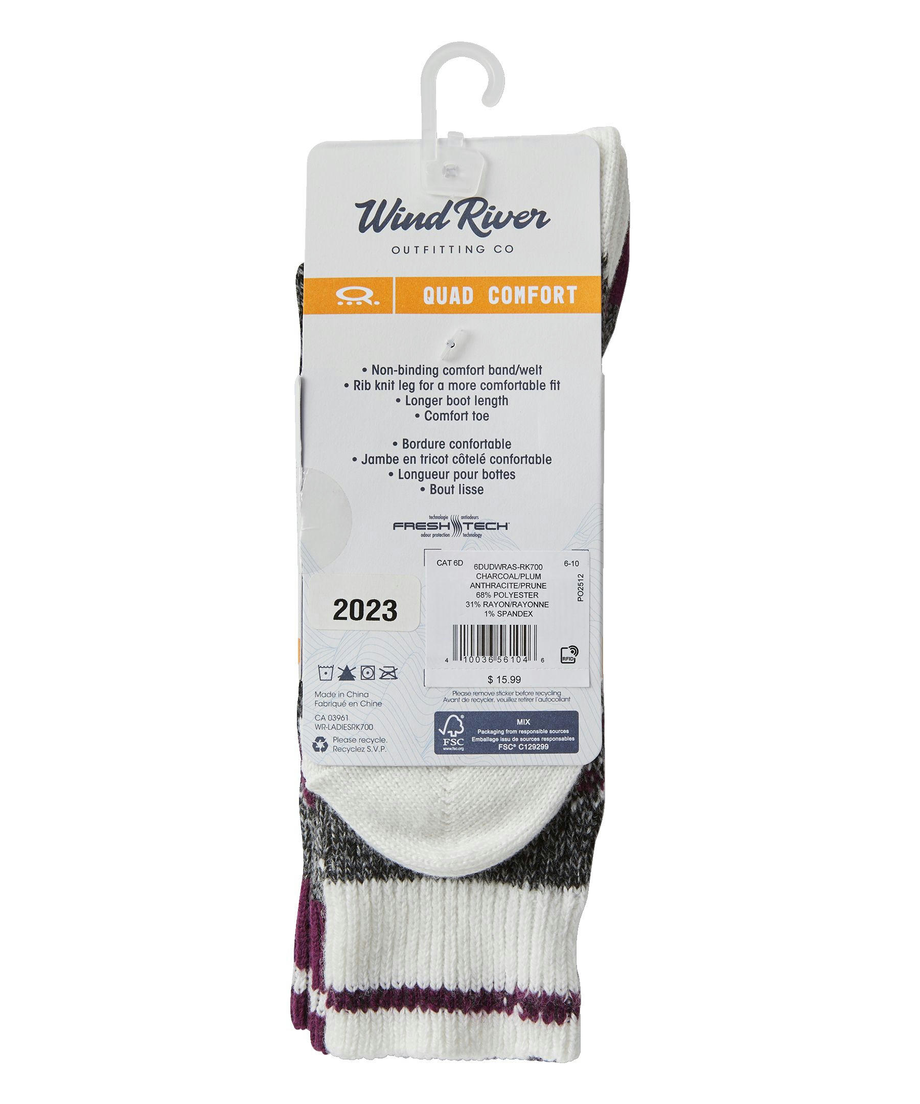 WindRiver Women's 2 Pack Quad Comfort Outdoor Casual Collegiate Crew Socks